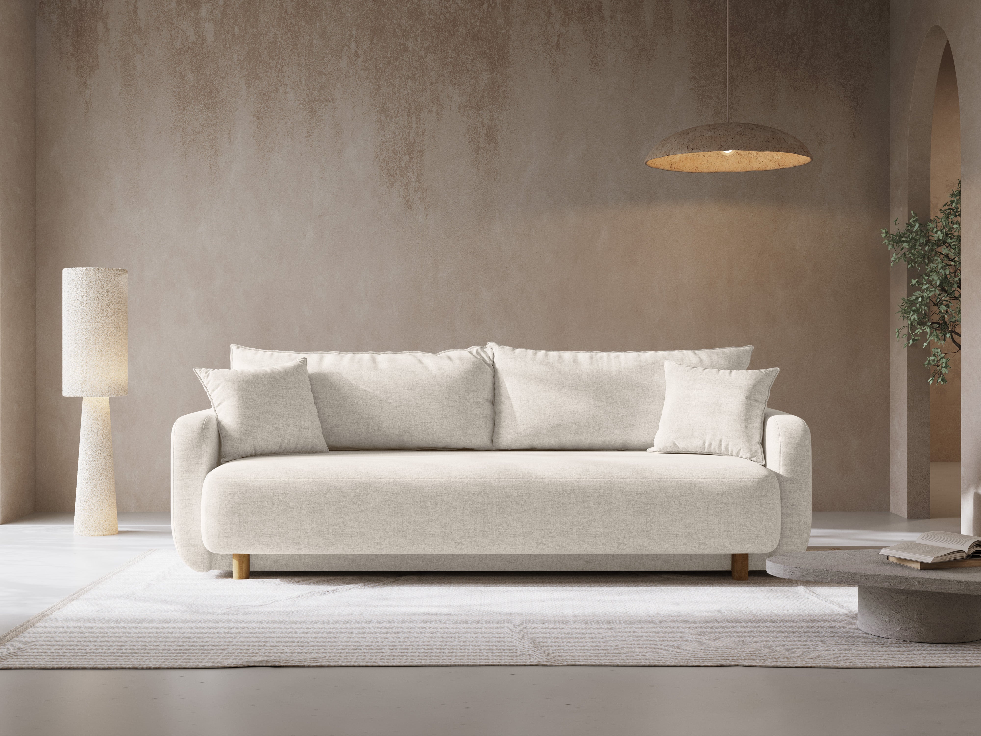 Sofa 3-Sitzer mit Schlaffunktion ELEN Elfenbein Chenille [Monika] [Julia spr]
