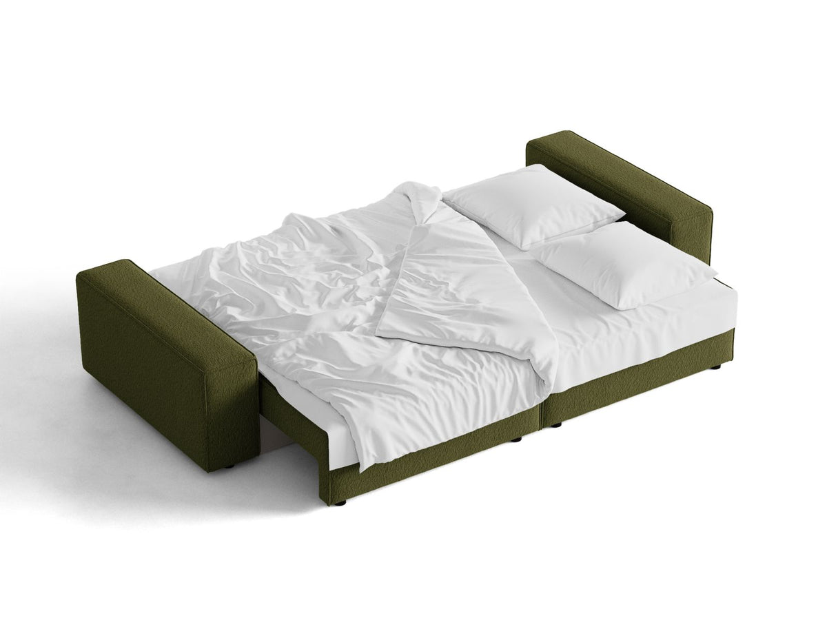 Sofa 3-osobowa z funkcją spania JODIE ciemna zieleń oliwkowa boucle – ujęcie 2
