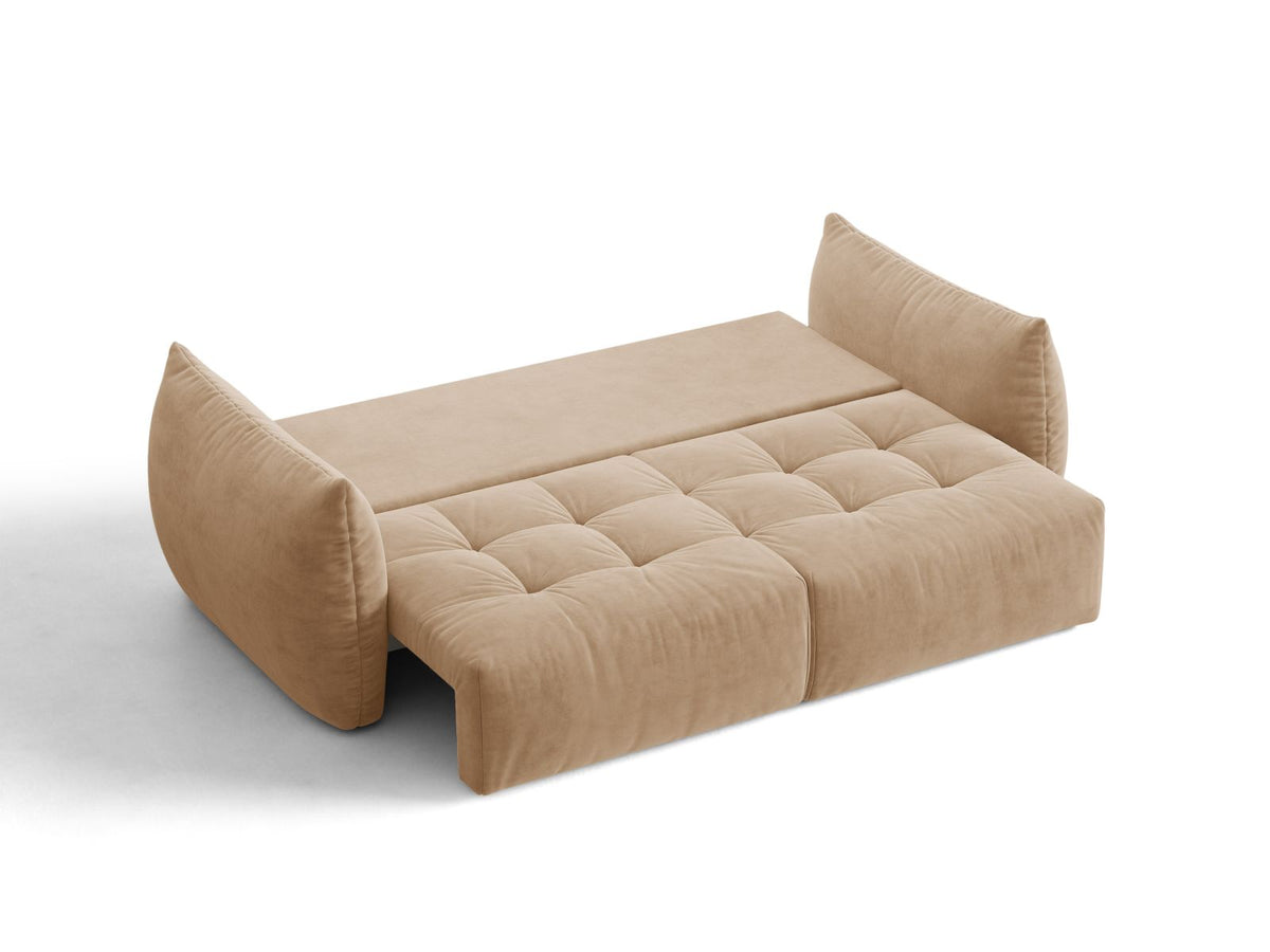 Sofa aksamitna 3-osobowa z funkcją spania BLOOM piaskowy – ujęcie 6