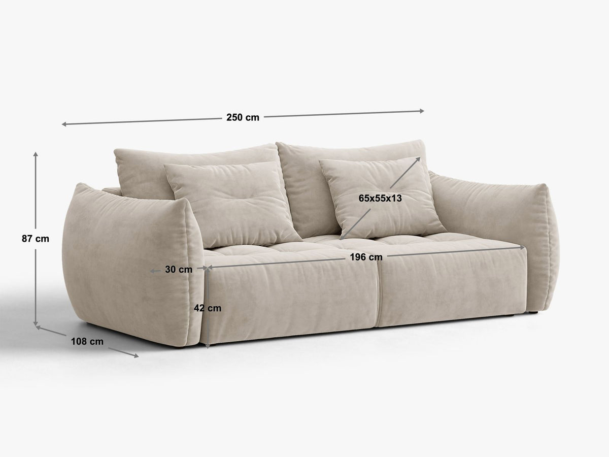 Sofa aksamitna 3-osobowa z funkcją spania BLOOM jasnobrązowy – ujęcie 11