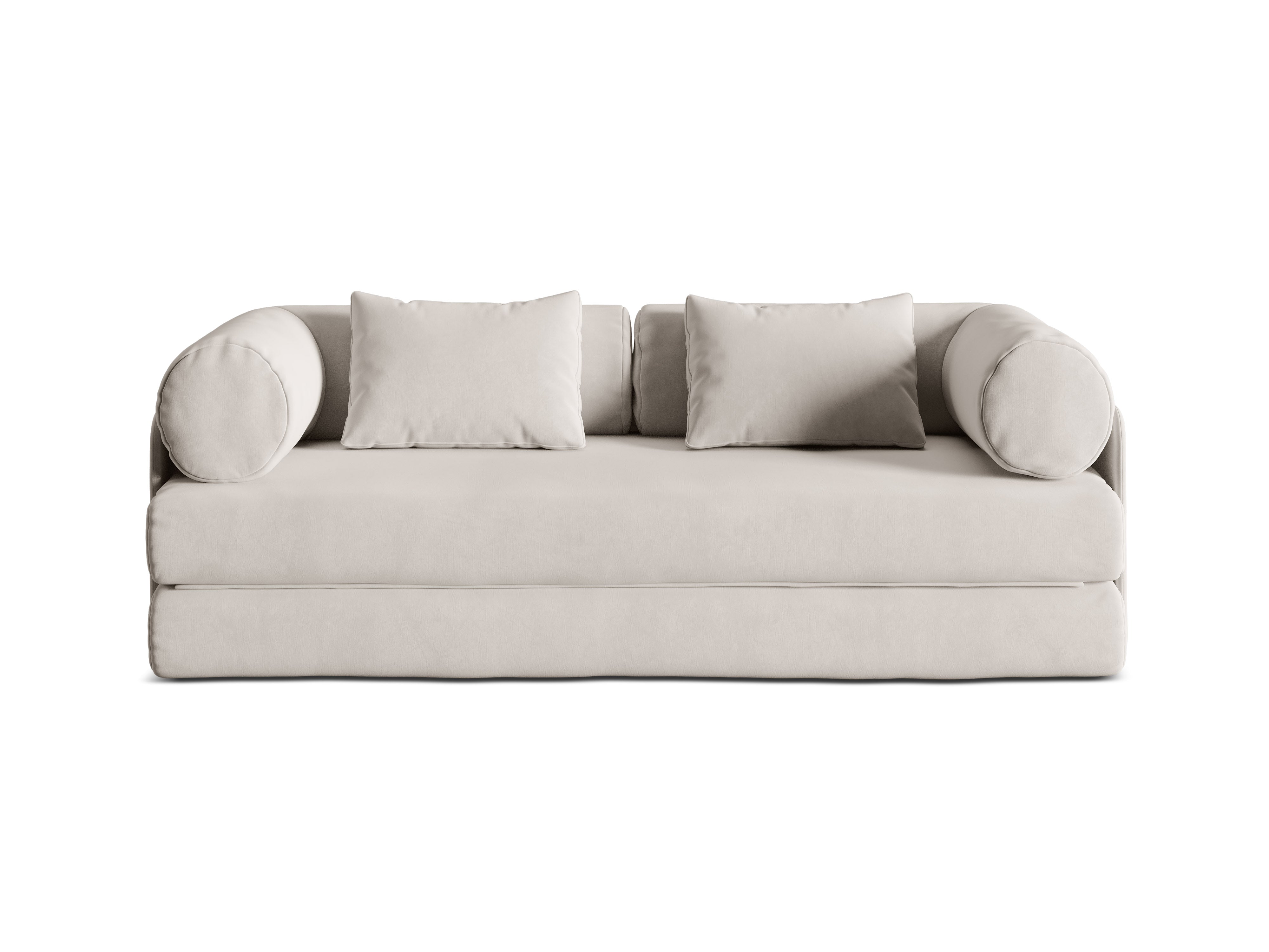 Dreamy Beige 3-Seater Velvet Sofa with Sleeping Function