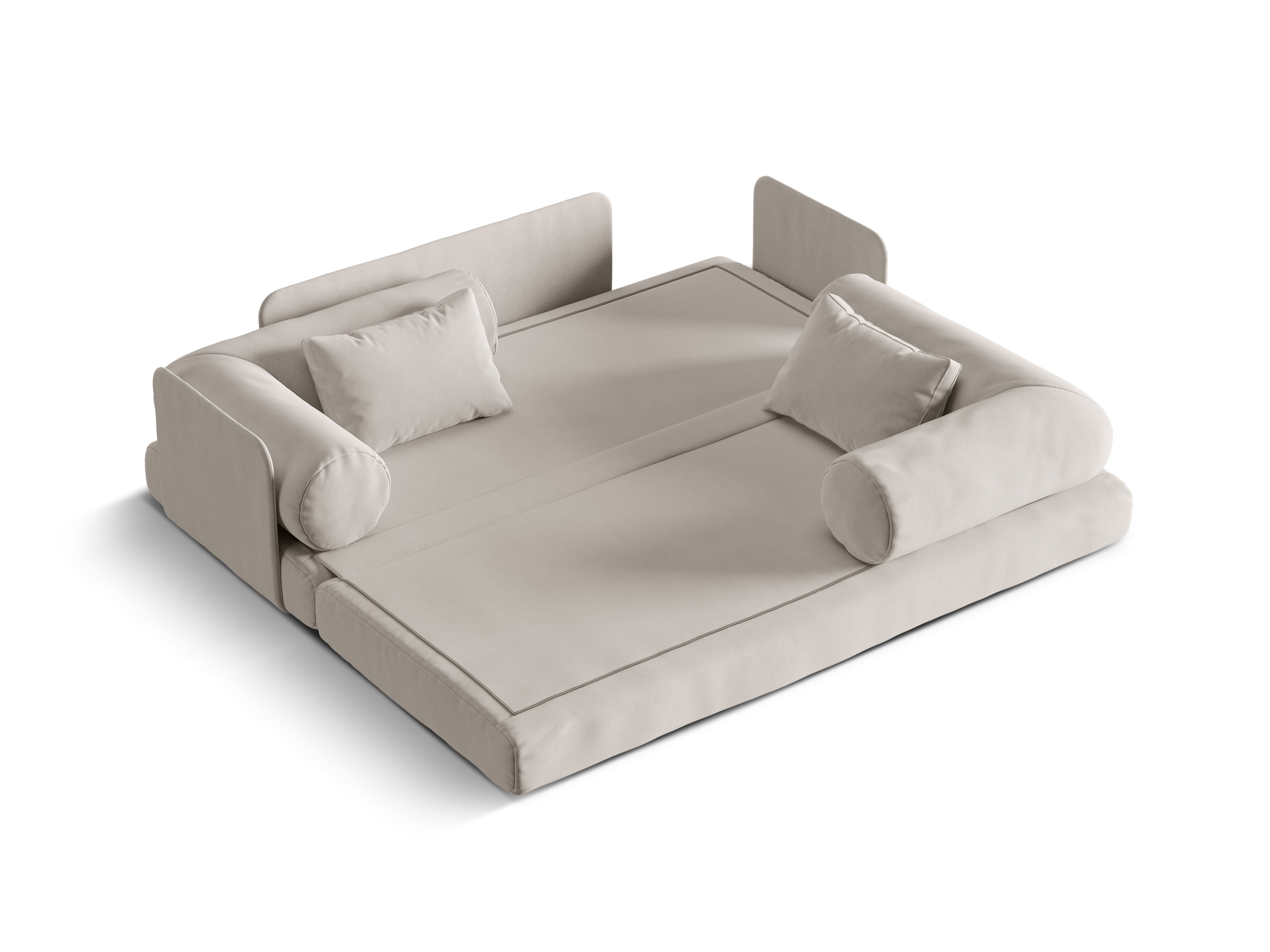 Dreamy Beige 3-Seater Velvet Sofa with Sleeping Function