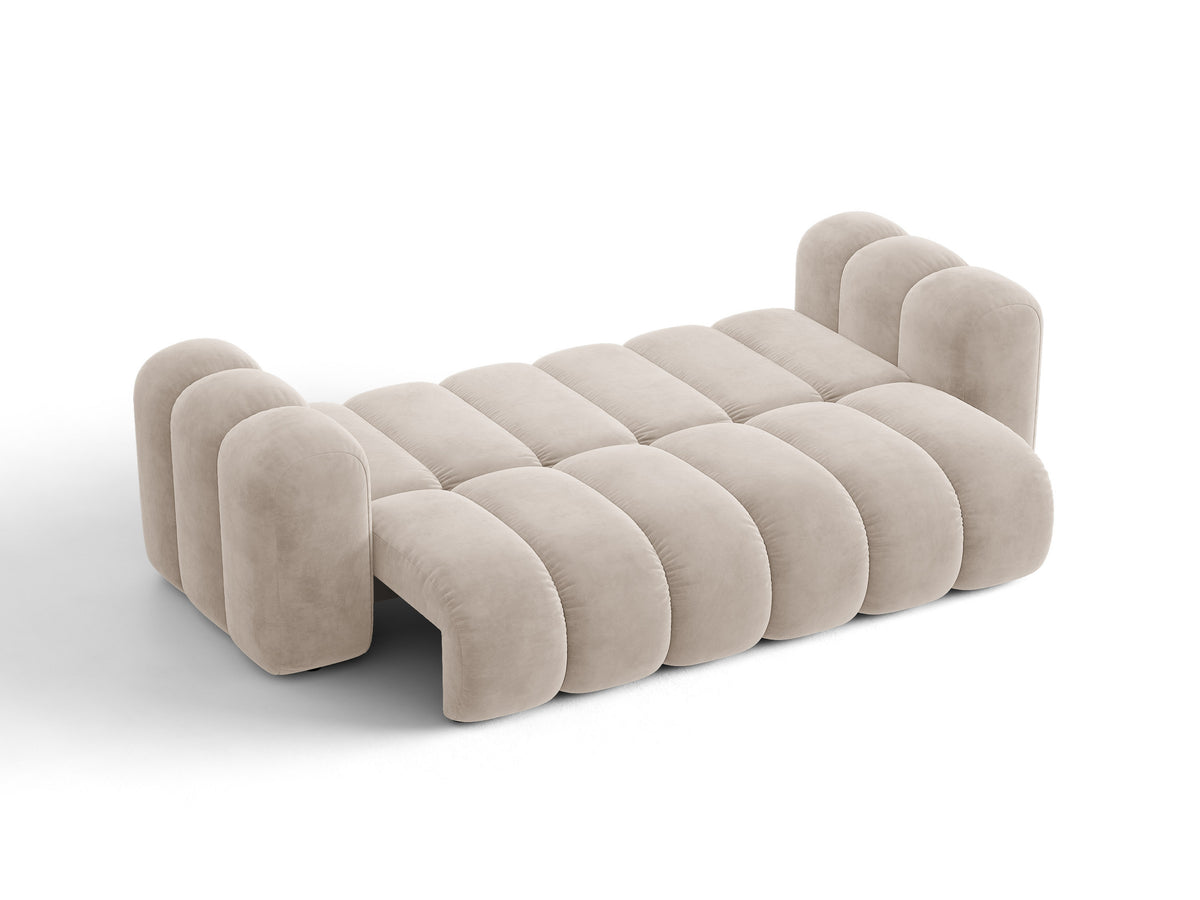 Sofa aksamitna 3-osobowa z funkcją spania LUPINE beżowy – ujęcie 2