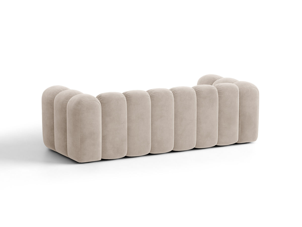 Sofa aksamitna 3-osobowa z funkcją spania LUPINE beżowy – ujęcie 5