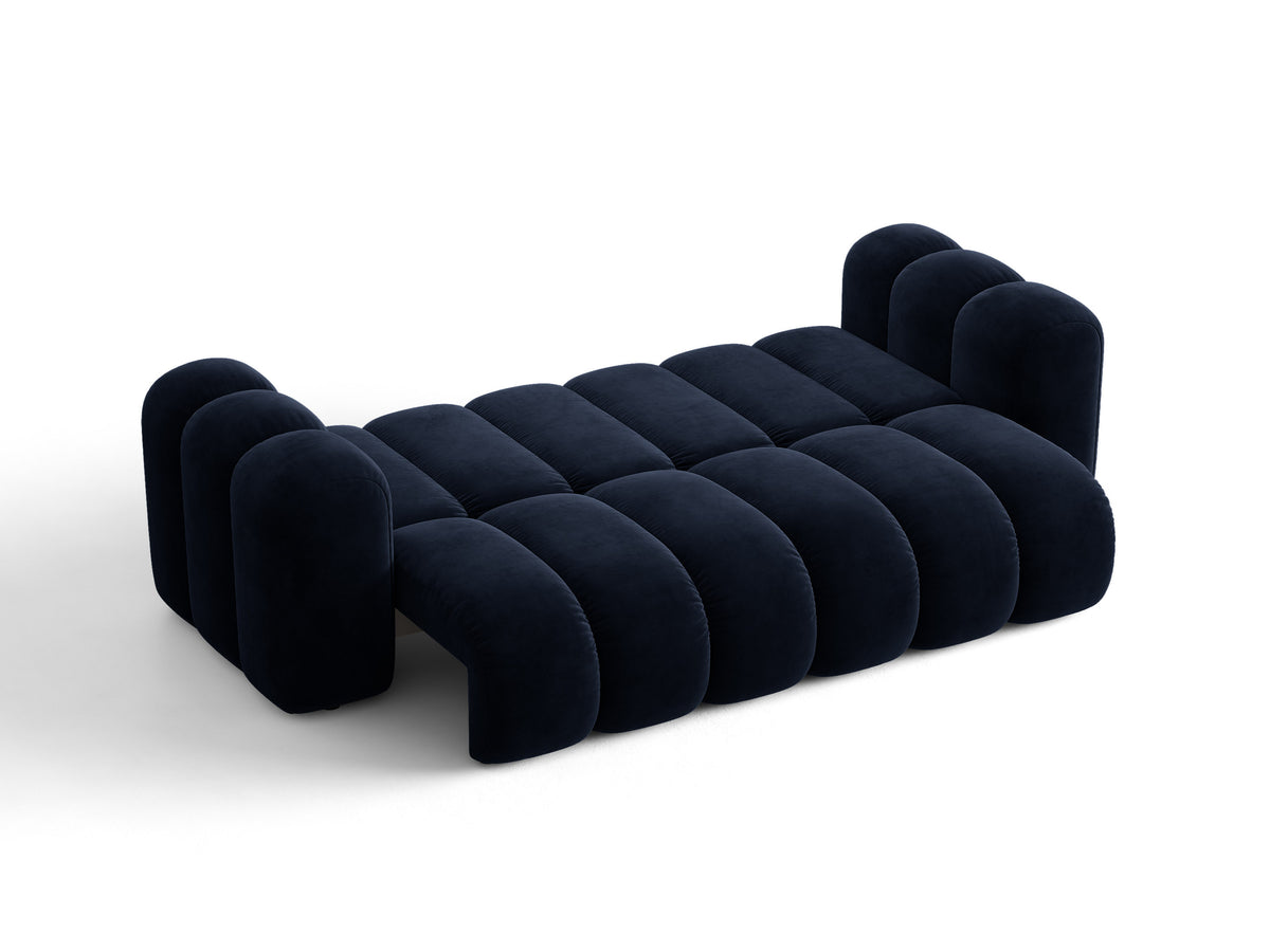 Sofa aksamitna 3-osobowa z funkcją spania LUPINE granatowy – ujęcie 2
