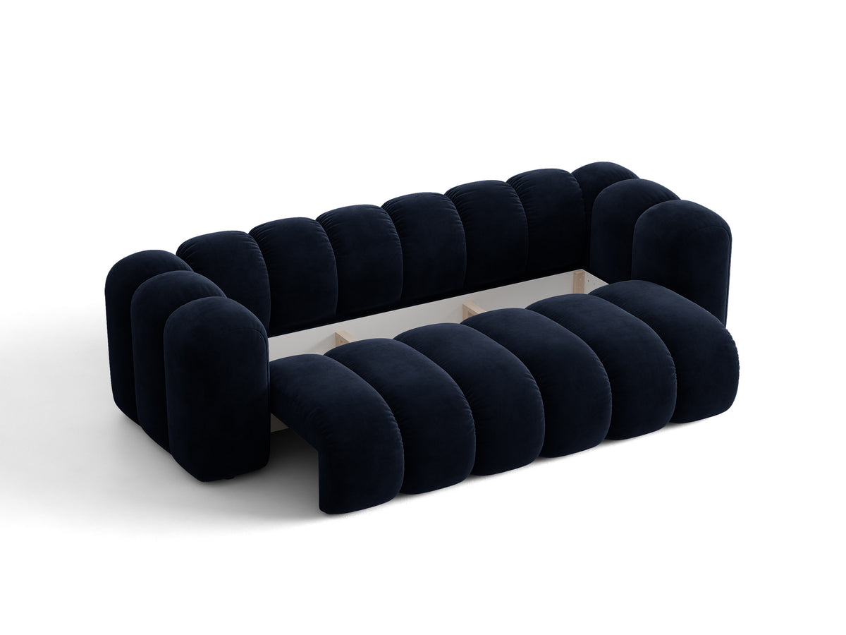 Sofa aksamitna 3-osobowa z funkcją spania LUPINE granatowy – ujęcie 4