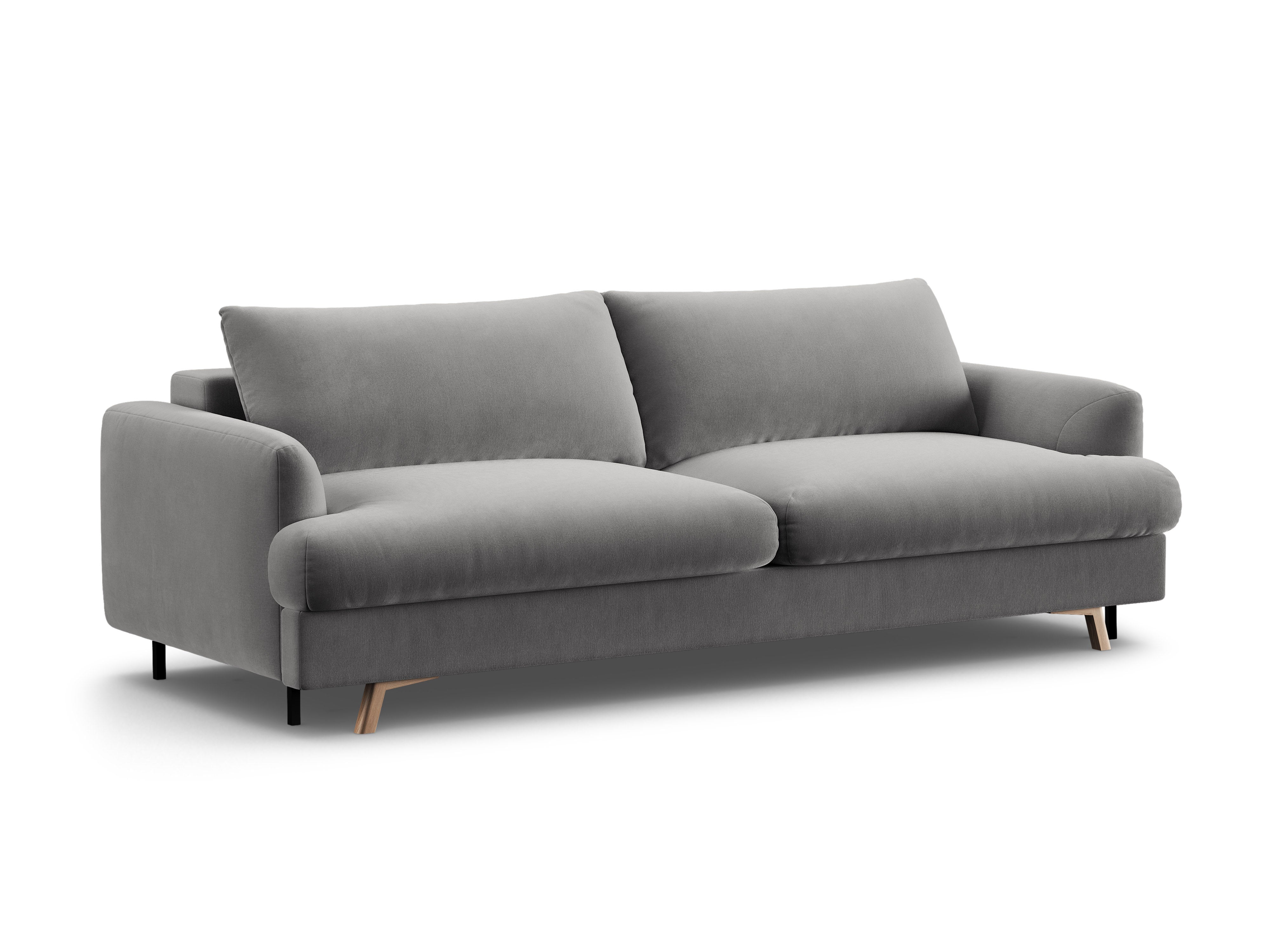 Sofa aus Samt 3-sitzig mit Schlaffunktion NAOMI grau