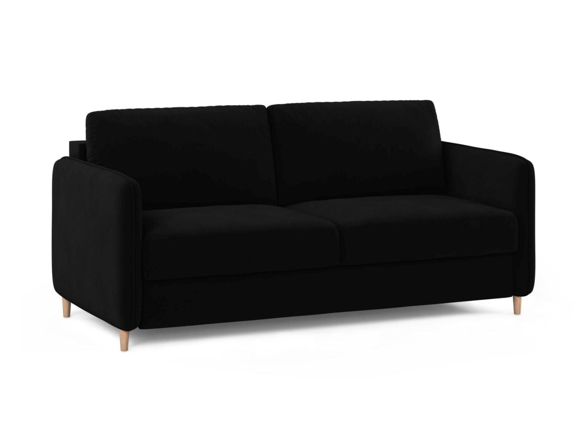 Sofa aksamitna 3-osobowa z funkcją spania SIMO czarny – ujęcie 2