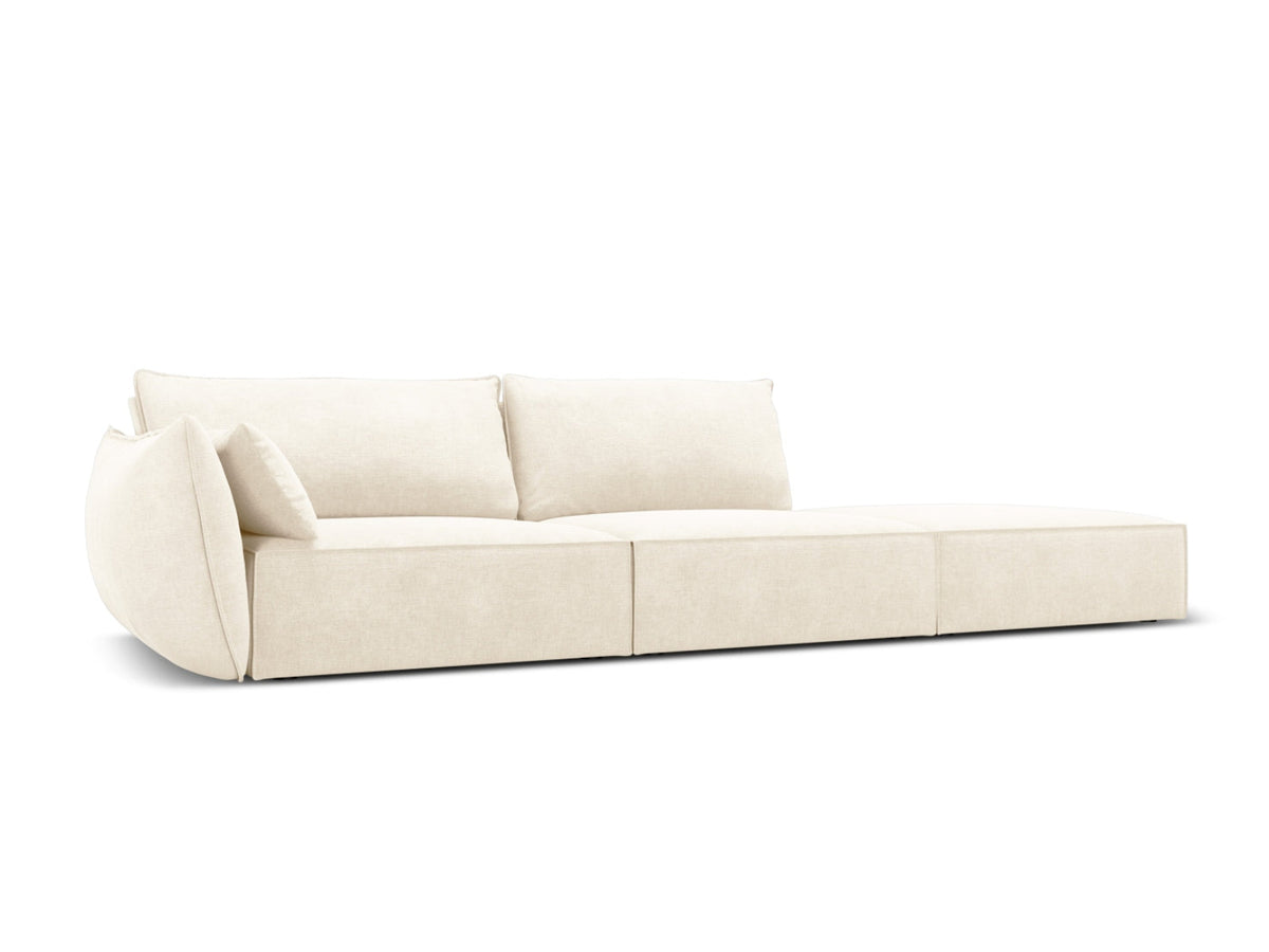 Sofa z otomaną prawostronną 4-osobowa KAELLE jasnobeżowy szenil Over The Horizon – ujęcie boczne
