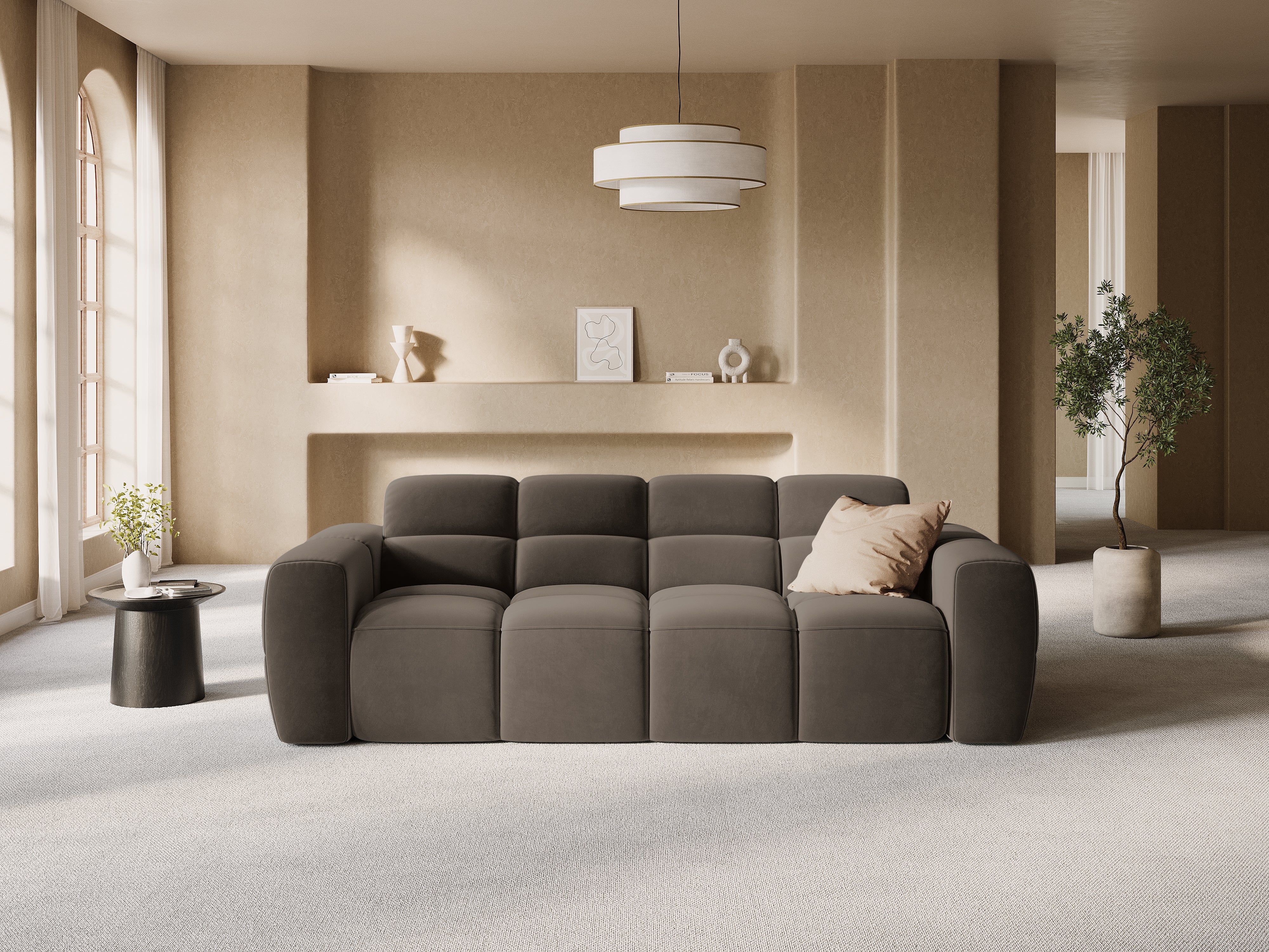 Velvet 3-Seater Sofa LISA Light Brown