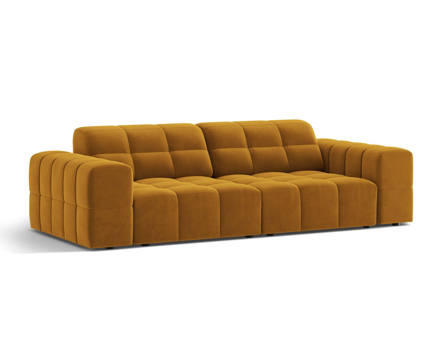 Sofa aksamitna 3-osobowa JENNIFER żółty Bluvel – ujęcie boczne