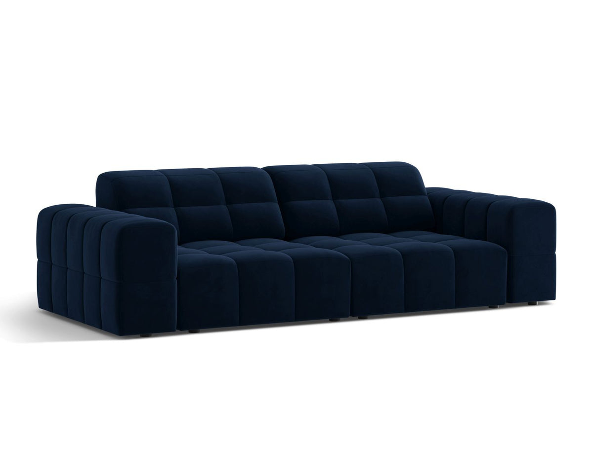 Sofa aksamitna 3-osobowa JENNIFER kobaltowy Bluvel – ujęcie boczne