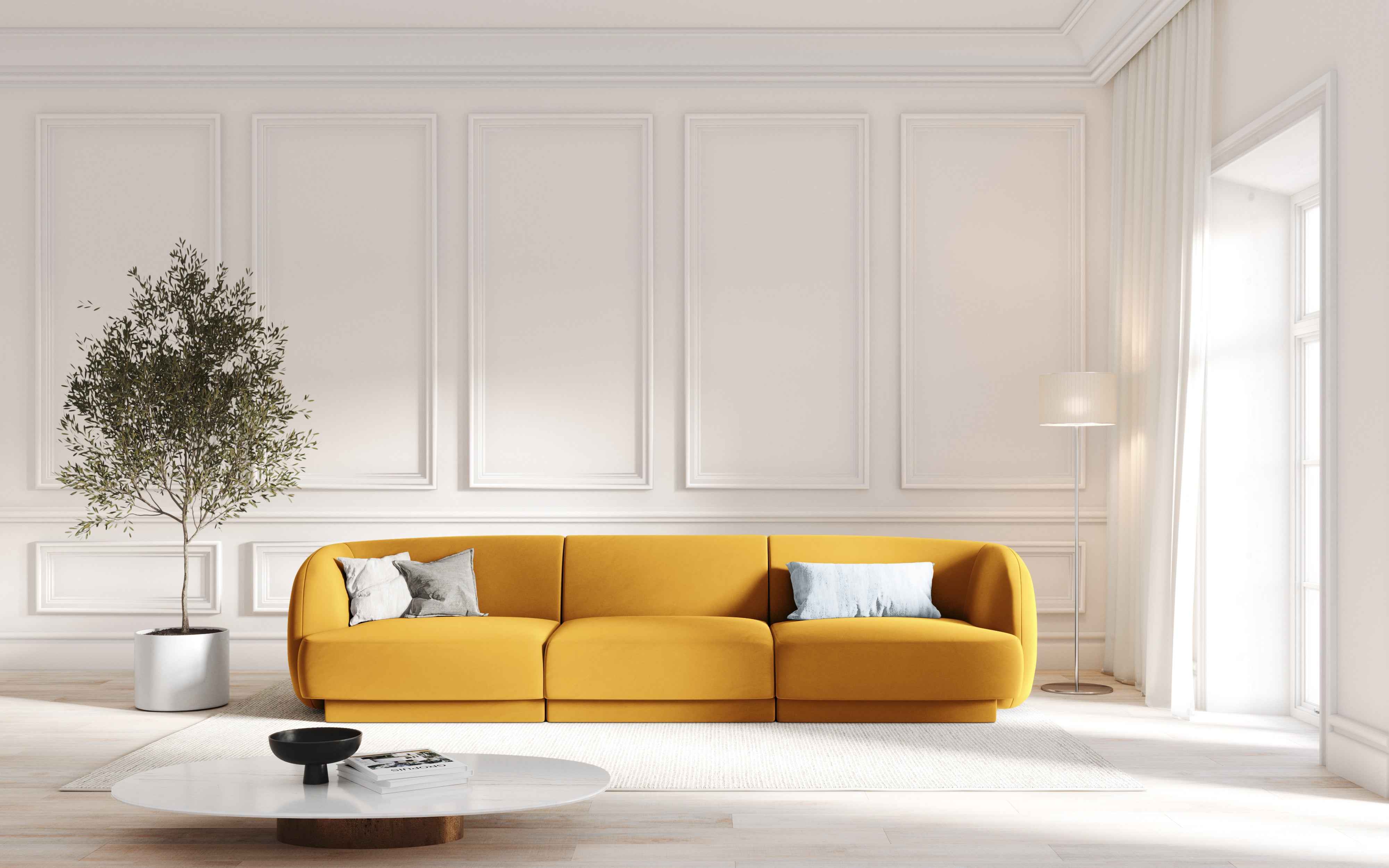 Sofa aksamitna 3-osobowa MILEY żółty Micadoni    Eye on Design