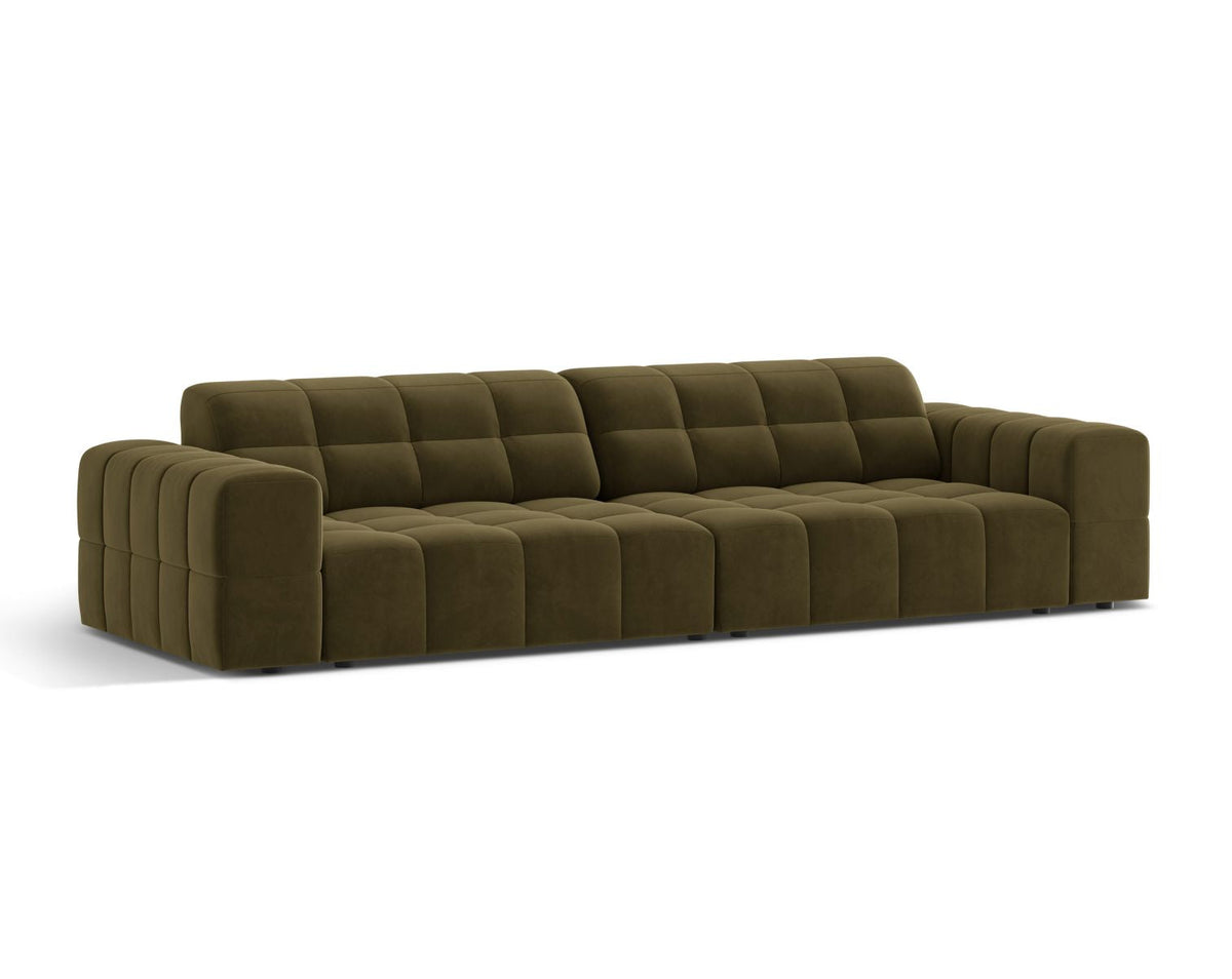 Sofa aksamitna 4-osobowa JENNIFER zielony Bluvel – ujęcie boczne