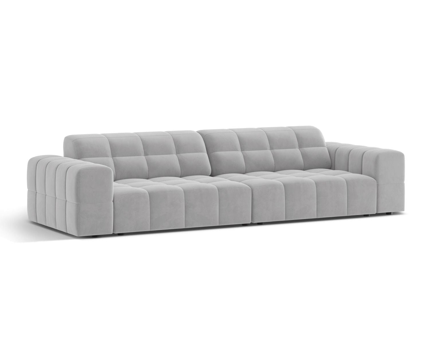Sofa aksamitna 4-osobowa JENNIFER srebrny Bluvel – ujęcie boczne