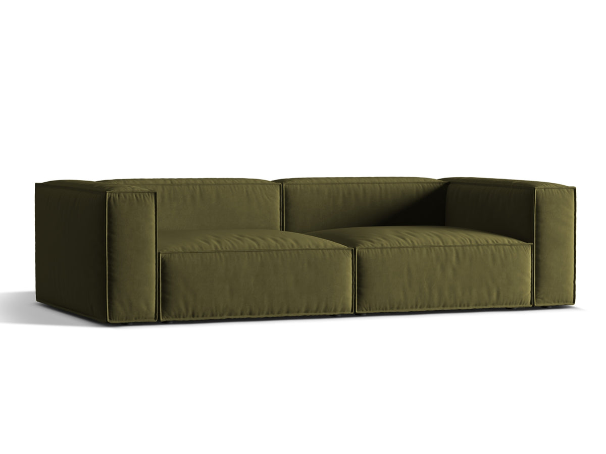 Sofa aksamitna 5-osobowa NURIA mchowy melanż – ujęcie boczne