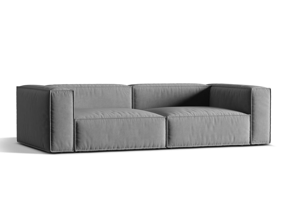 Sofa aksamitna 5-osobowa NURIA szary – ujęcie boczne
