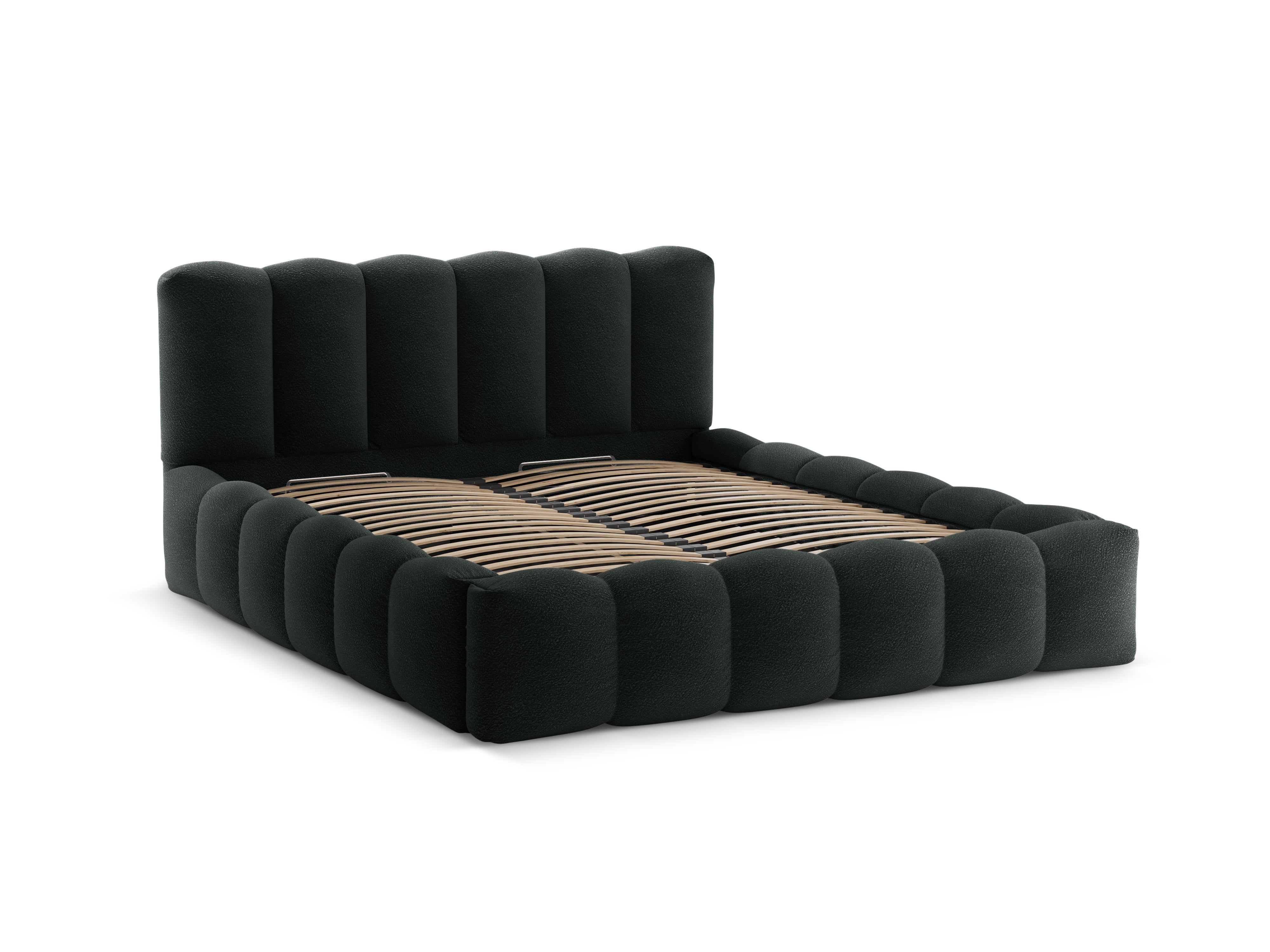 Bett mit Bettkasten LUPINE schwarzes Boucle