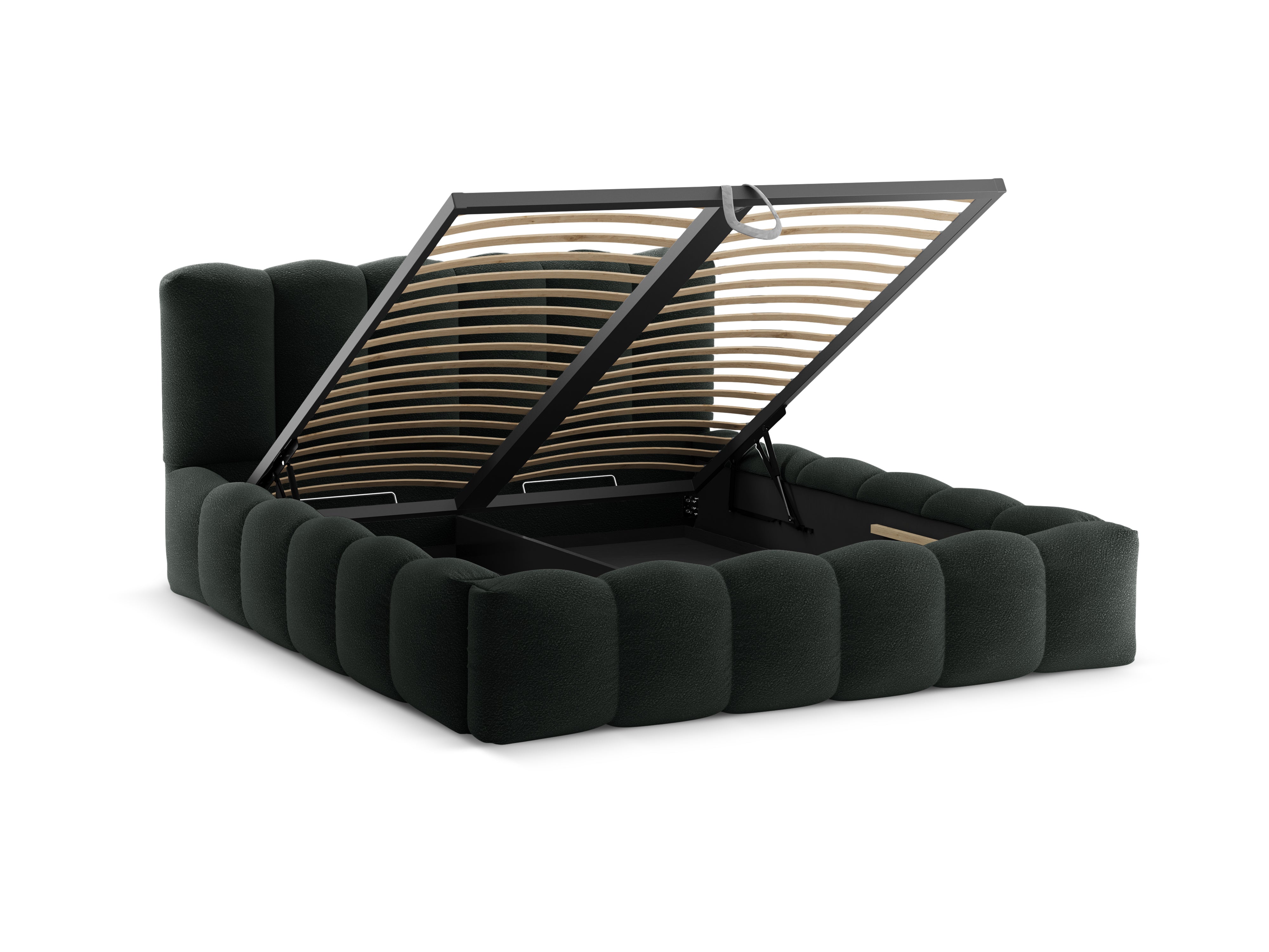 Bett mit Bettkasten LUPINE schwarzes Boucle