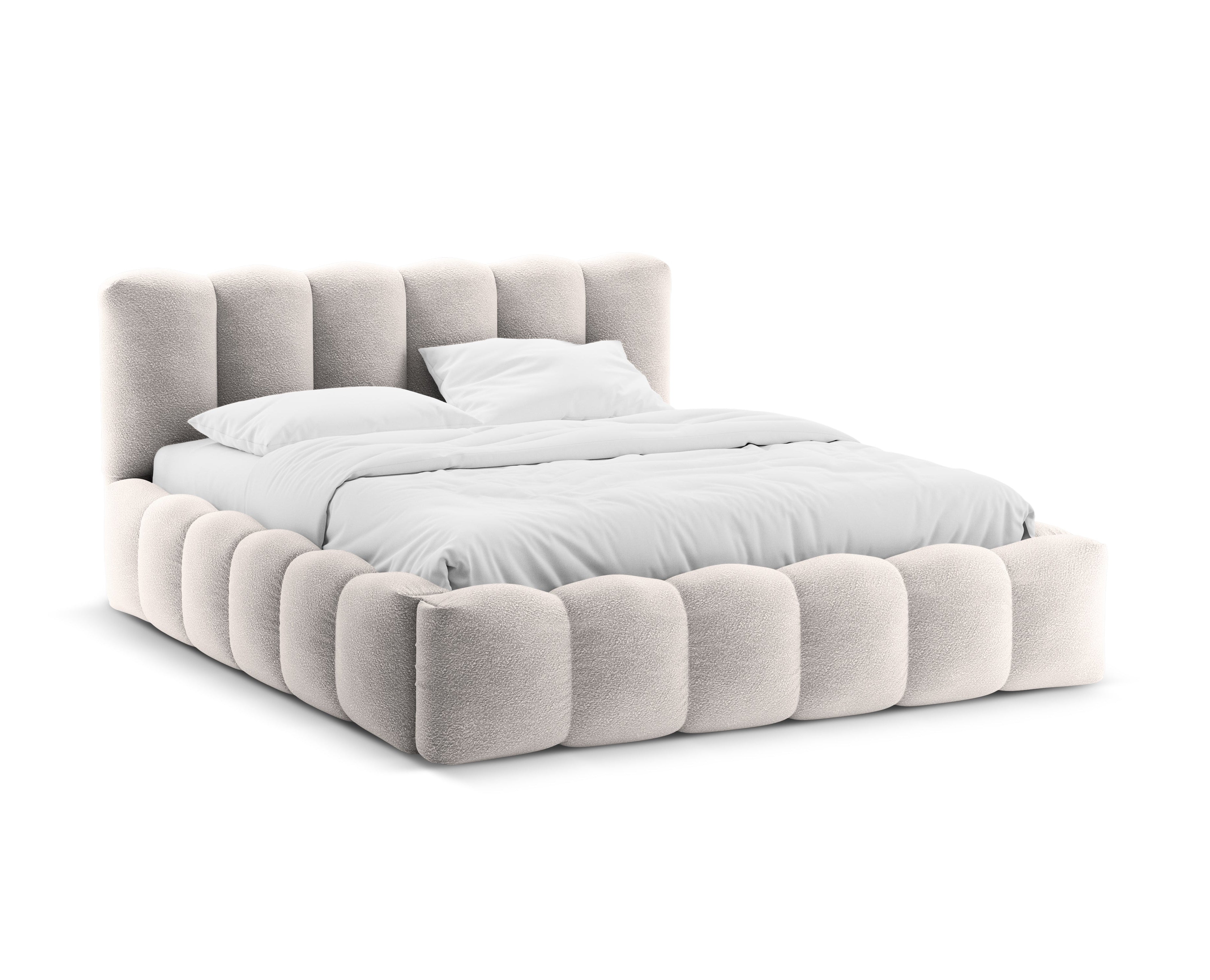 Bett mit Bettkasten LUPINE hellgrau Boucle