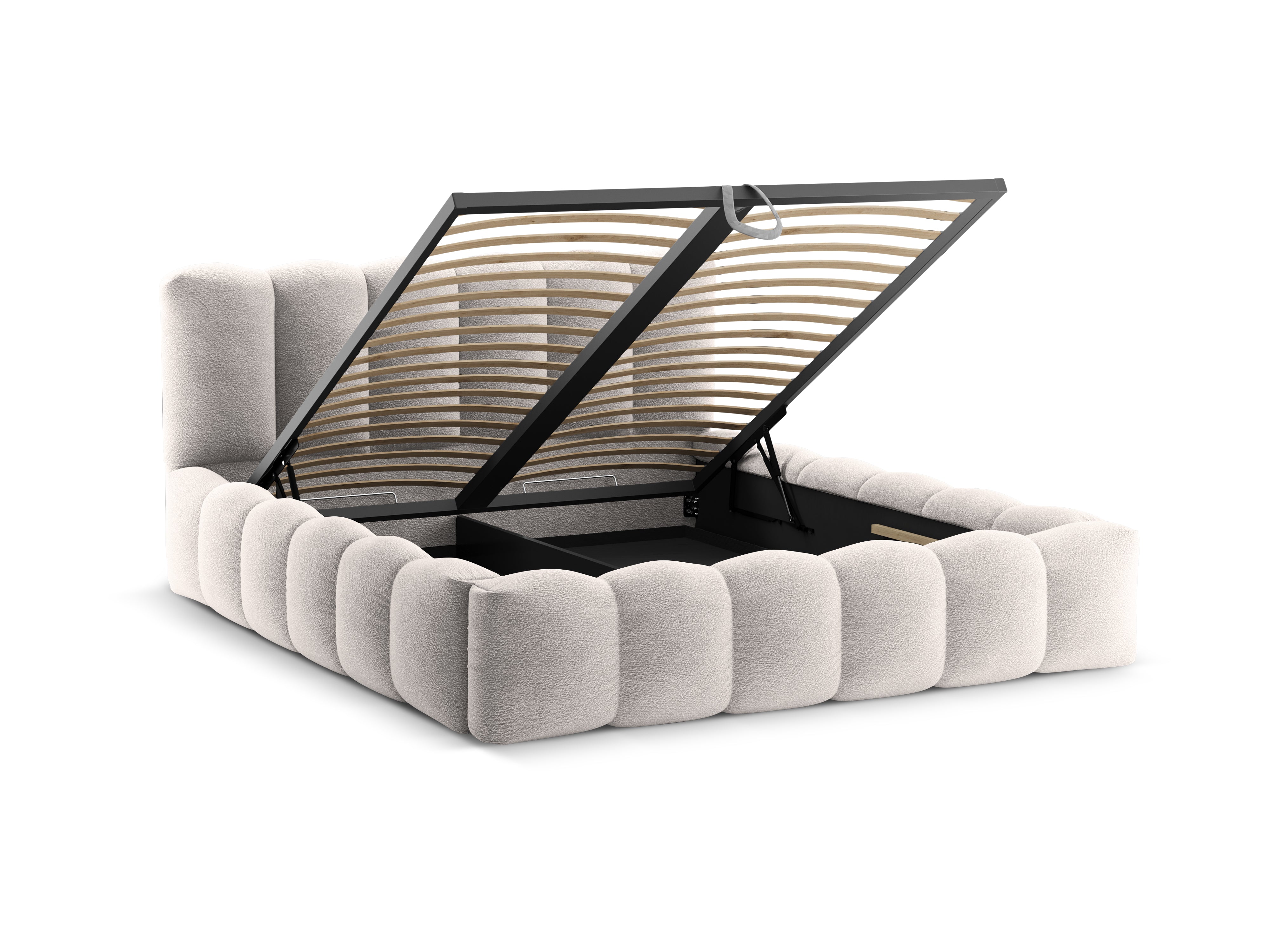 Bett mit Bettkasten LUPINE hellgrau Boucle
