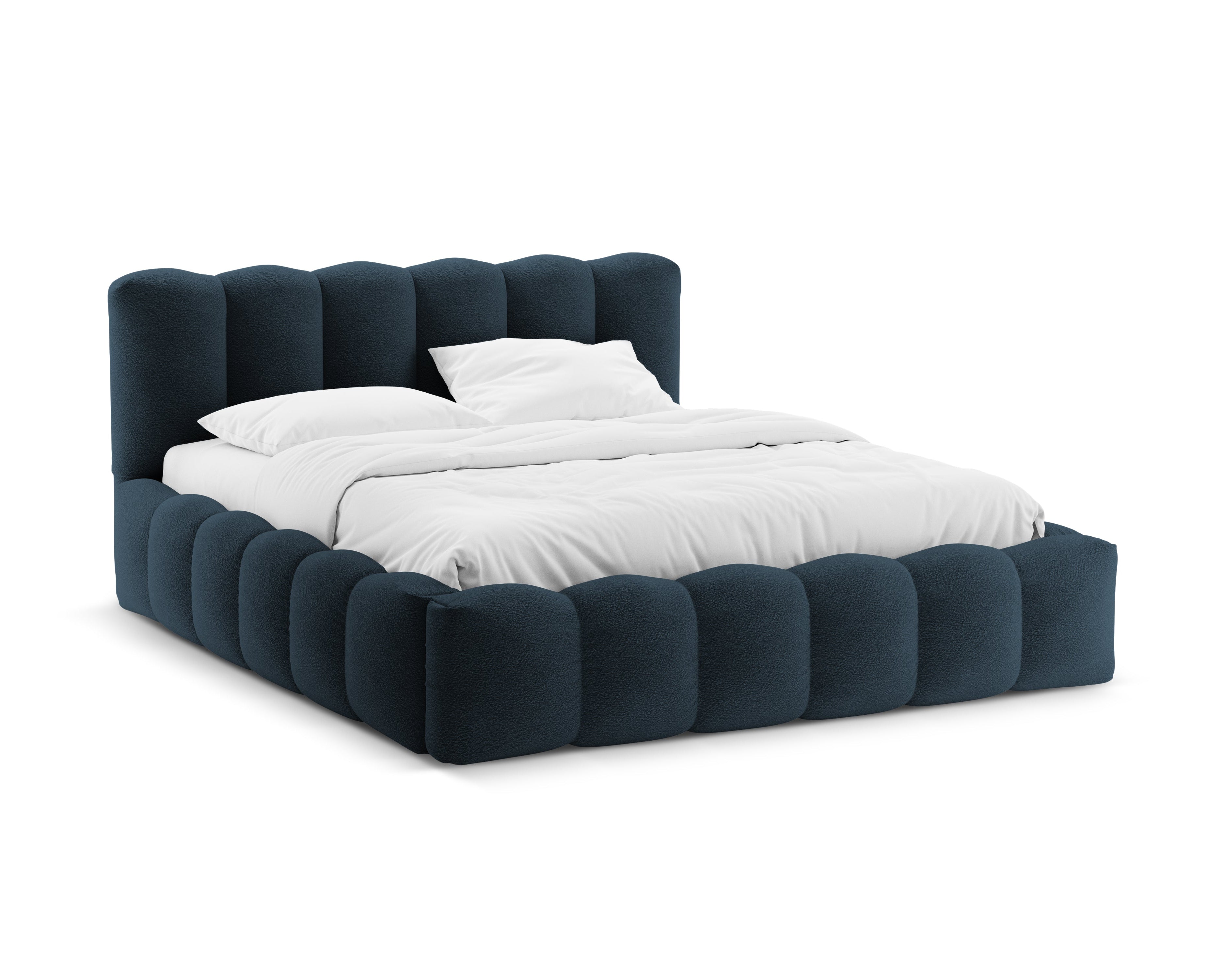 Bett mit Bettkasten LUPINE dunkelblau Boucle