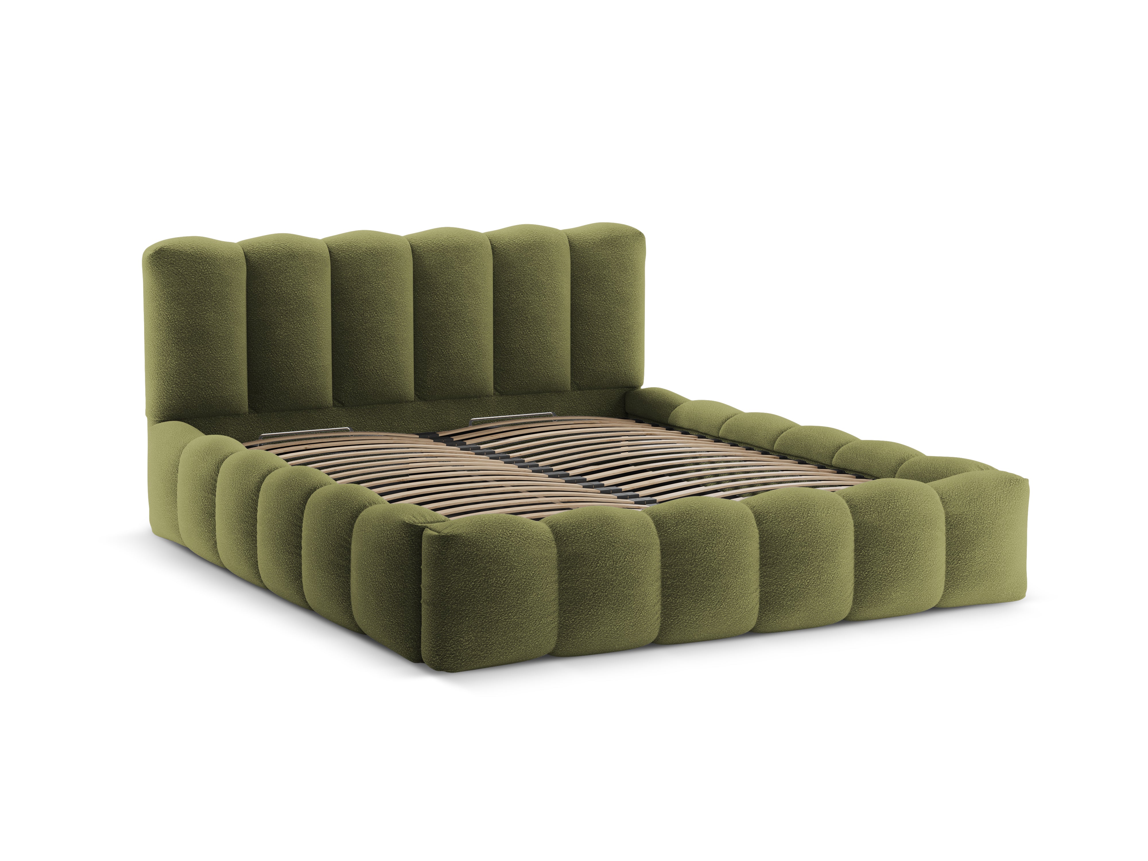 Bett mit Bettkasten LUPINE olivgrün Boucle