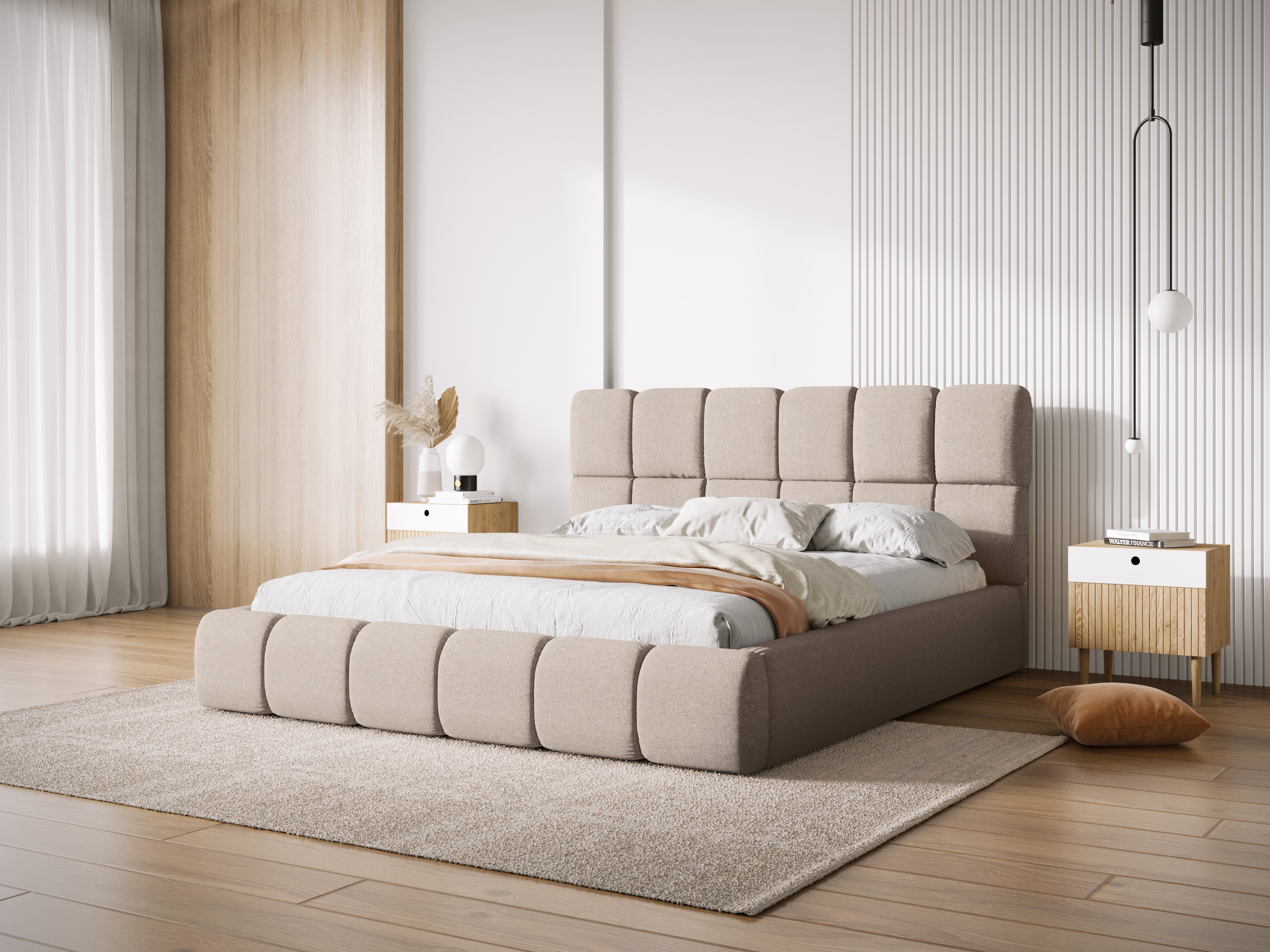 BELLIS Bett mit Bettkasten in beige, seidig schimmerndem Chenille