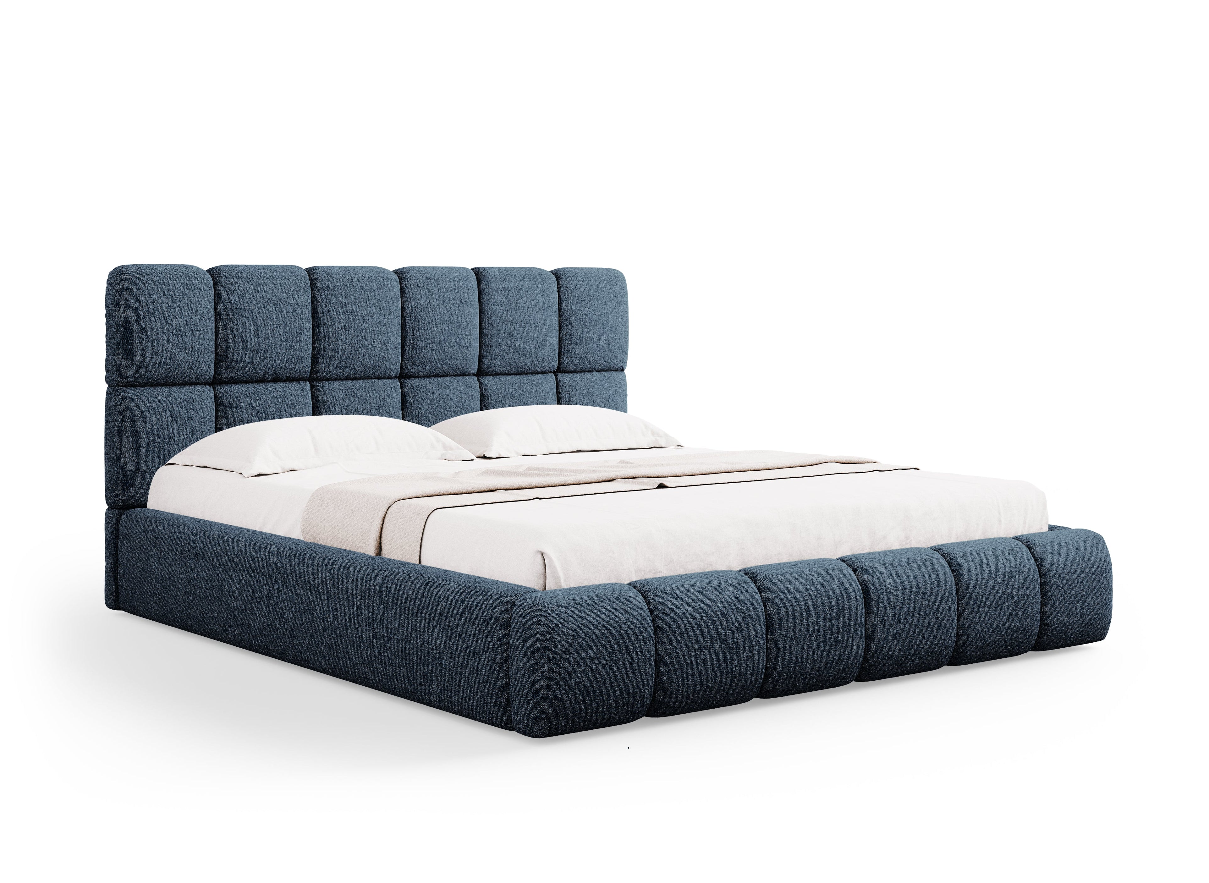 BELLIS Bett mit Bettkasten in samtigem, blauen Chenille