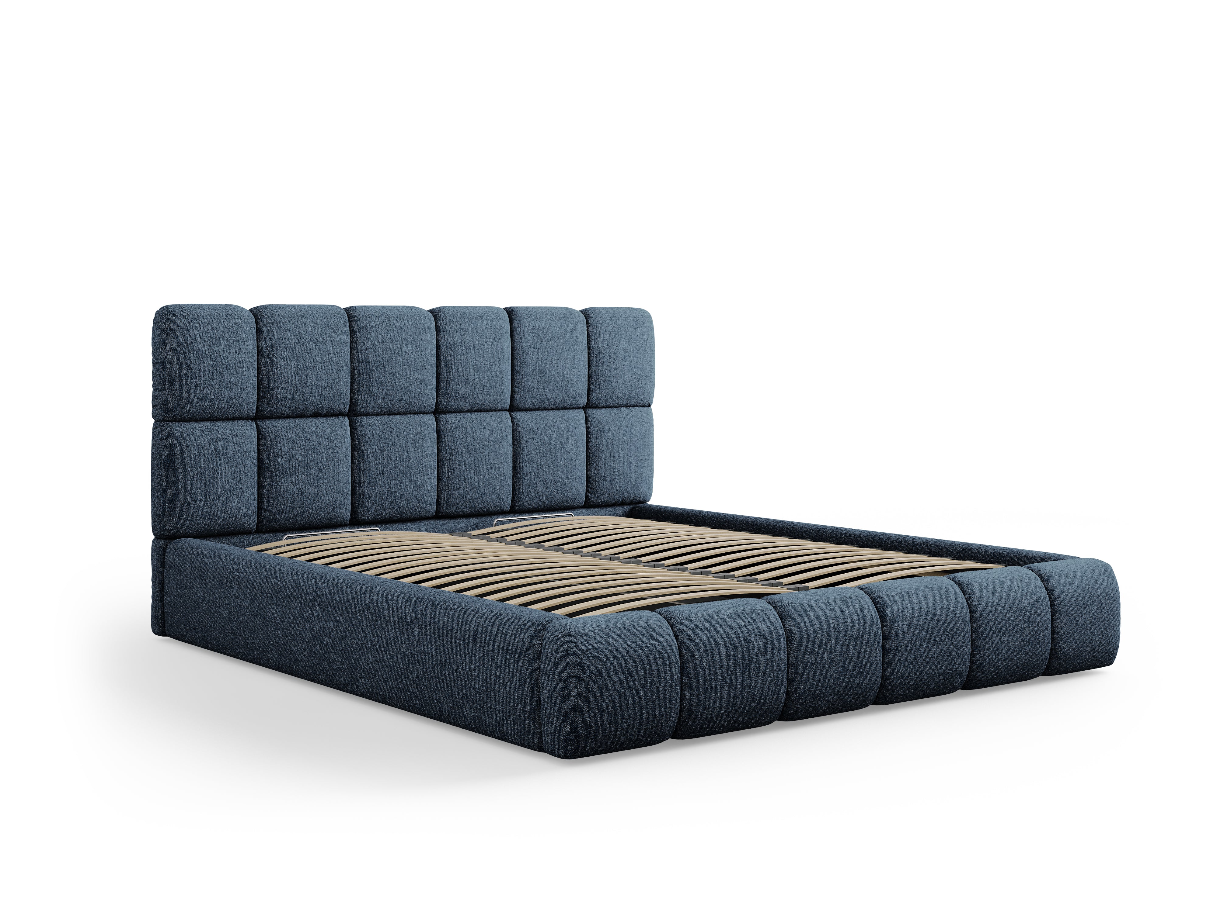 BELLIS Bett mit Bettkasten in samtigem, blauen Chenille
