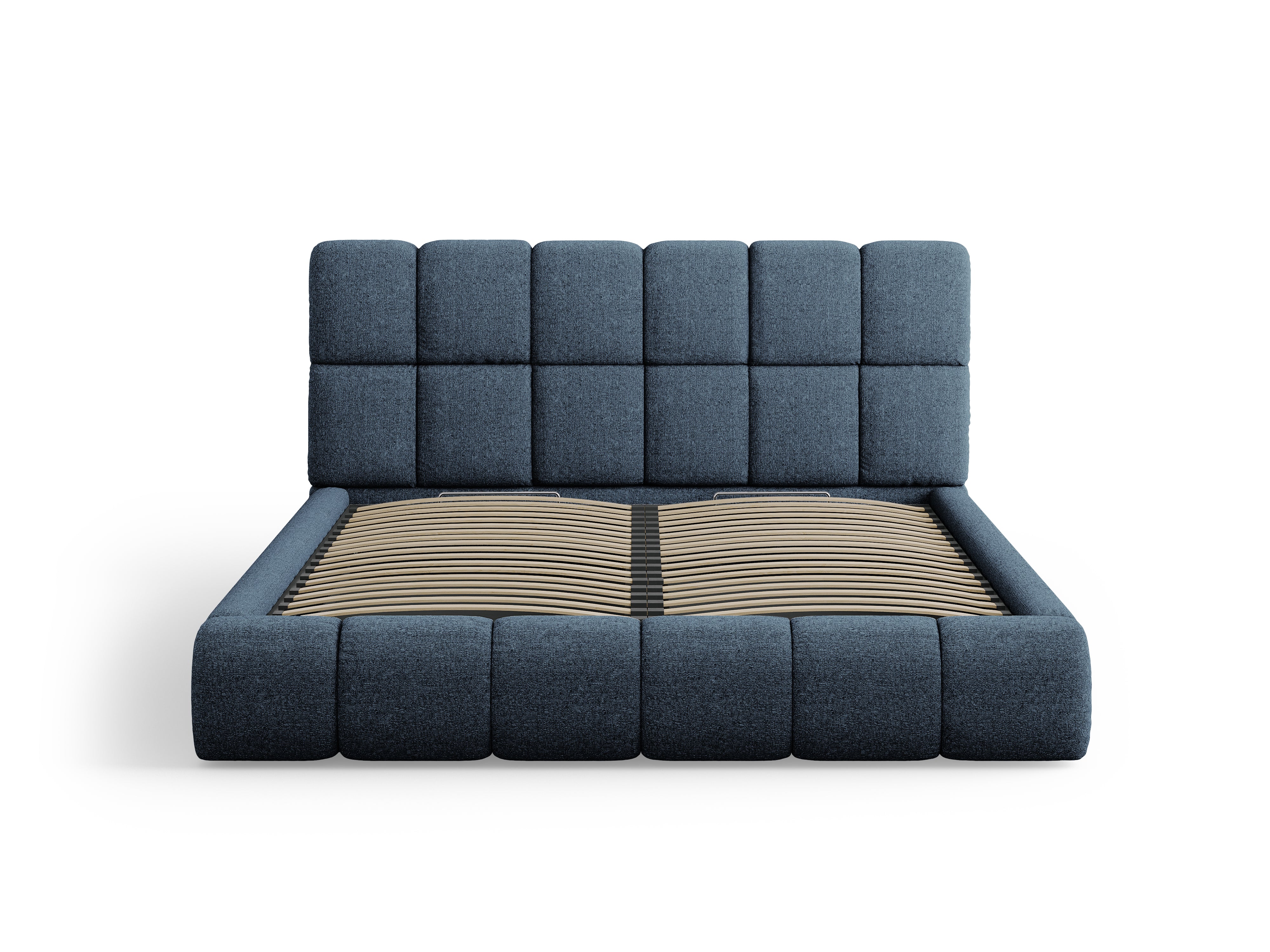 BELLIS Bett mit Bettkasten in samtigem, blauen Chenille