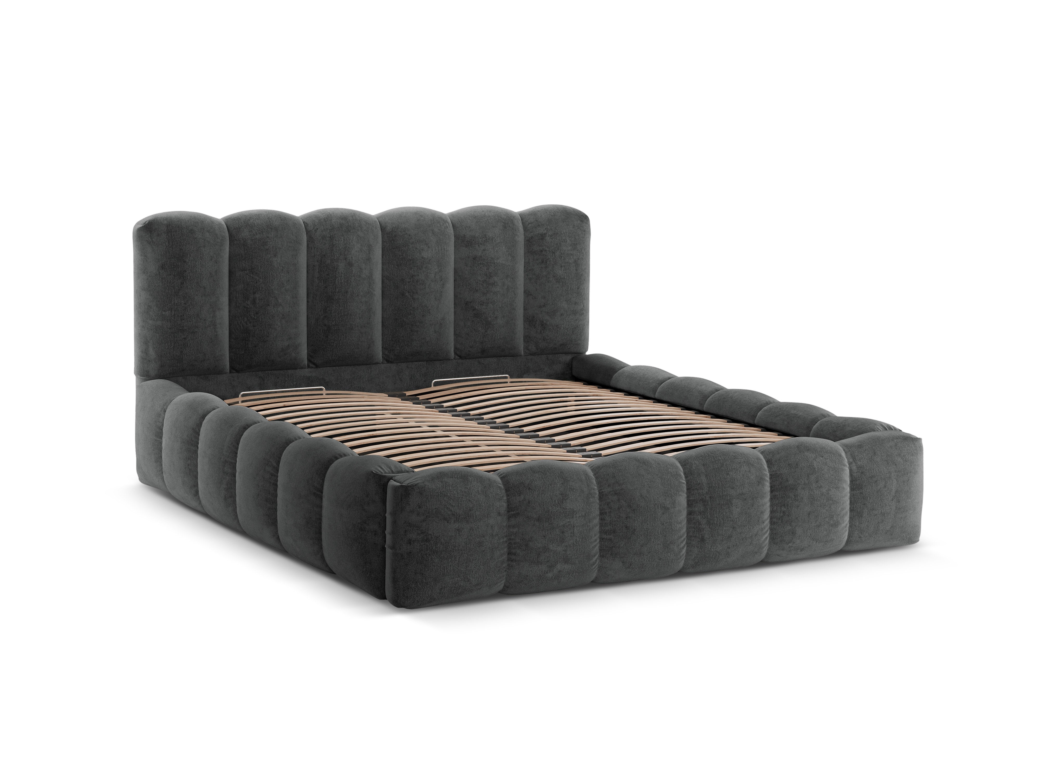 Bett mit Bettkasten LUPINE dunkelgrau Chenille