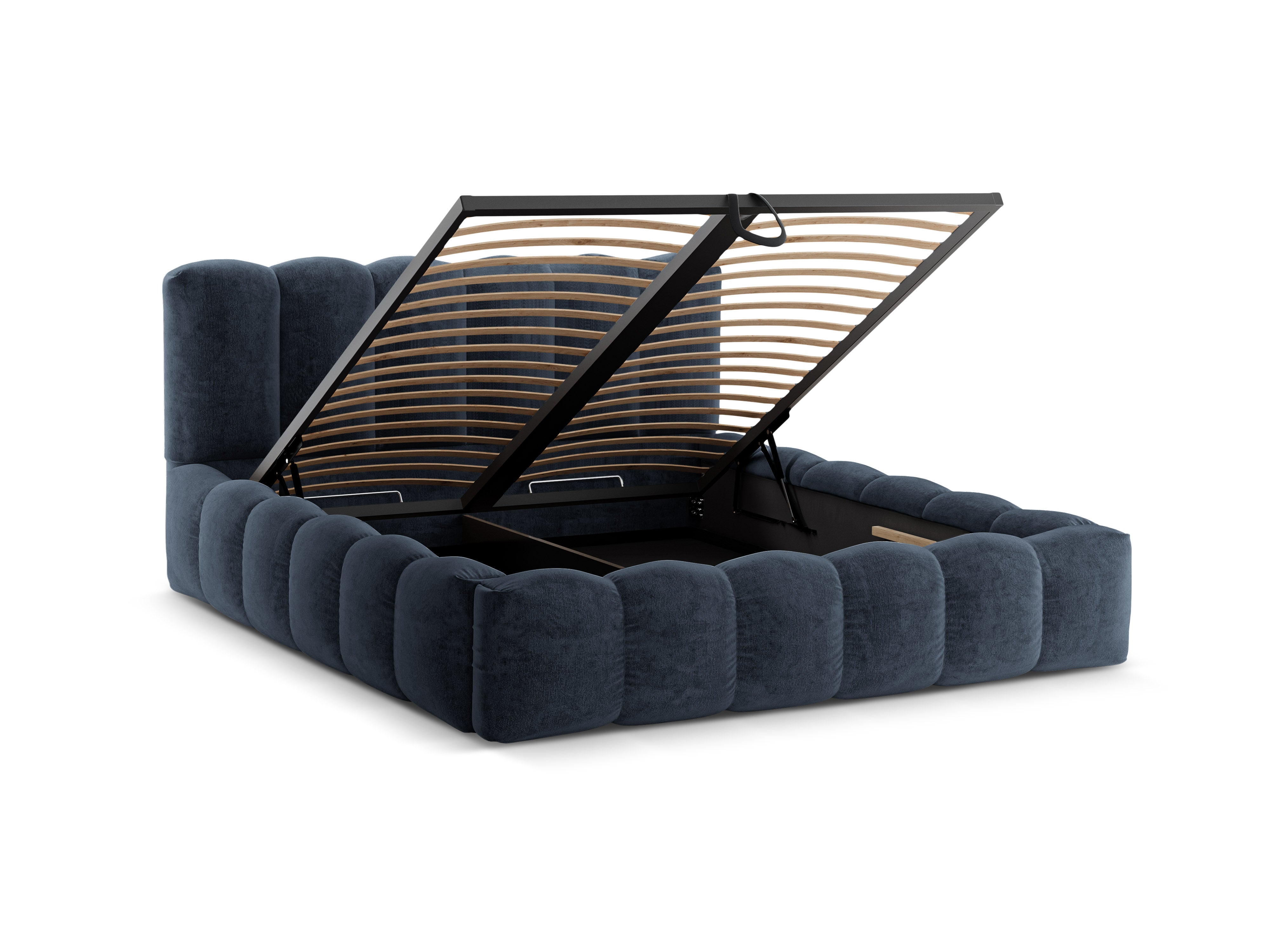 Bett mit Bettkasten LUPINE dunkelblauer Chenille
