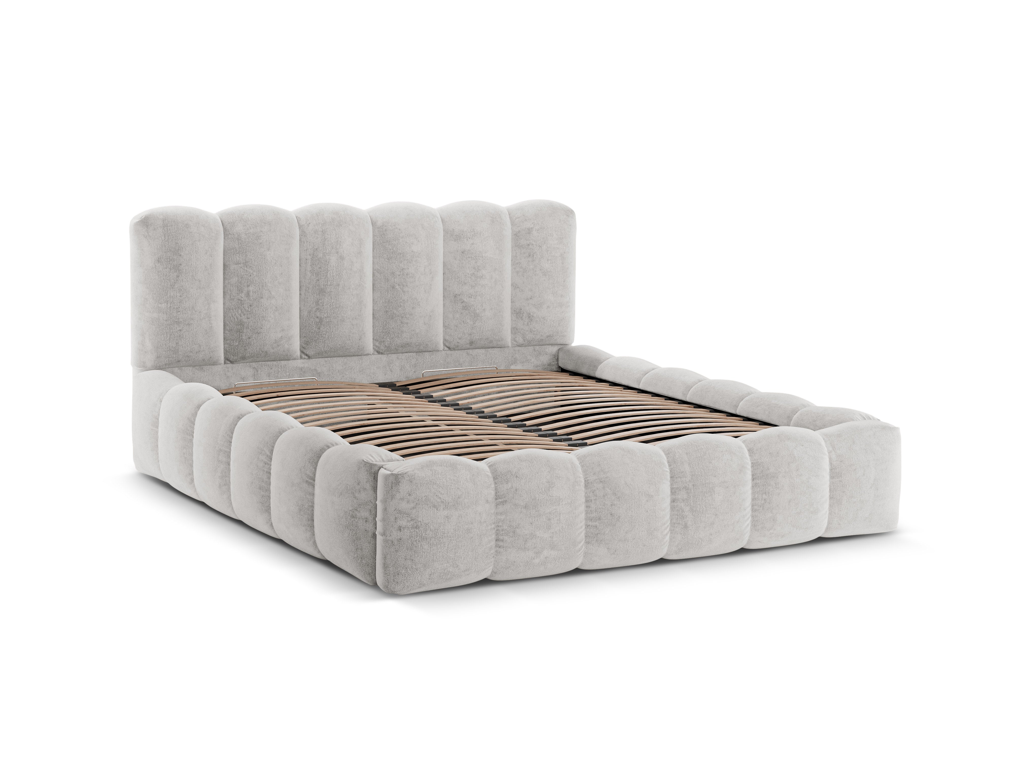 Bett mit Bettkasten LUPINE hellgrau Chenille