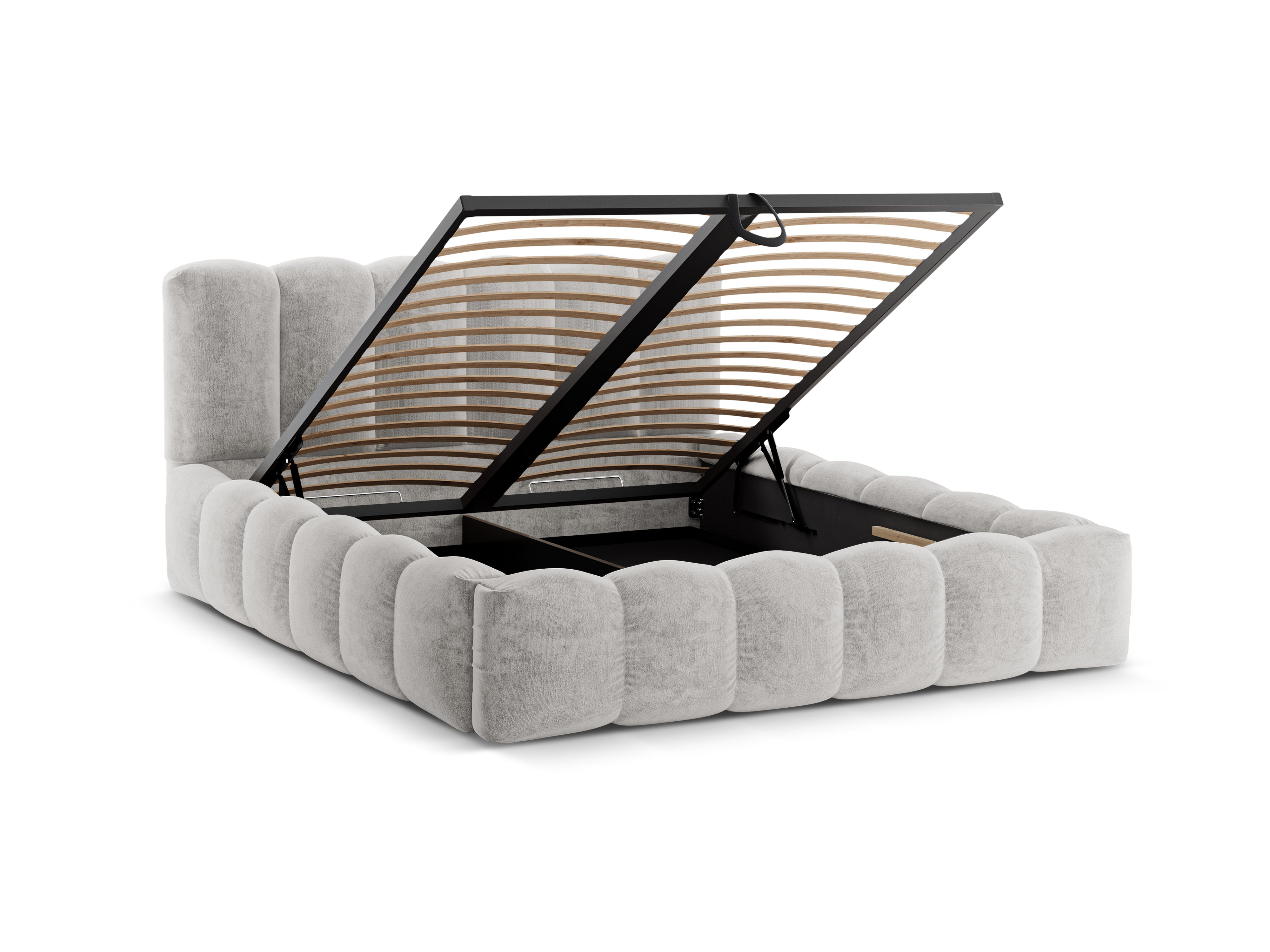 Bett mit Bettkasten LUPINE hellgrau Chenille