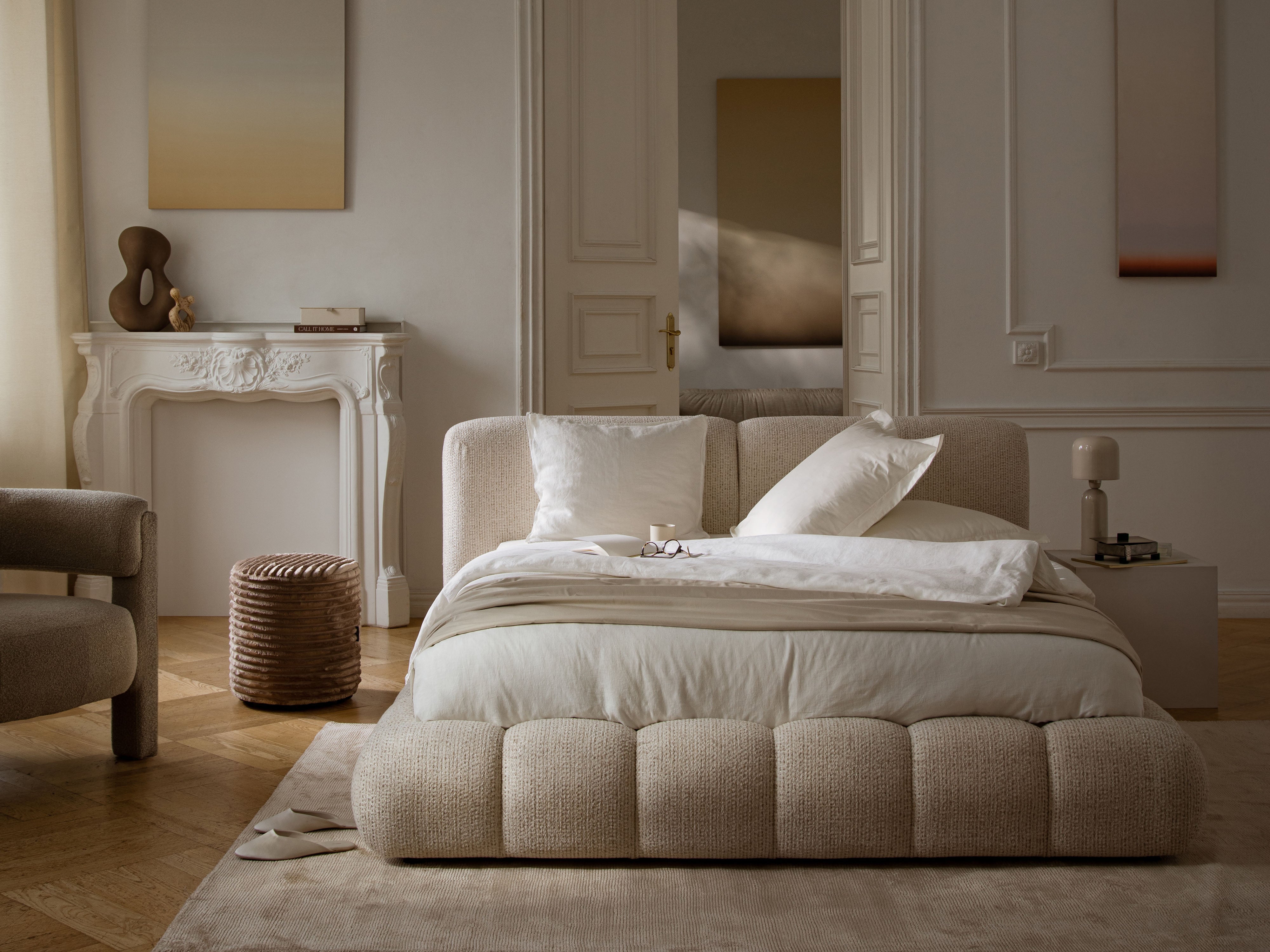 SOLANGE Bed Beige Chenille
