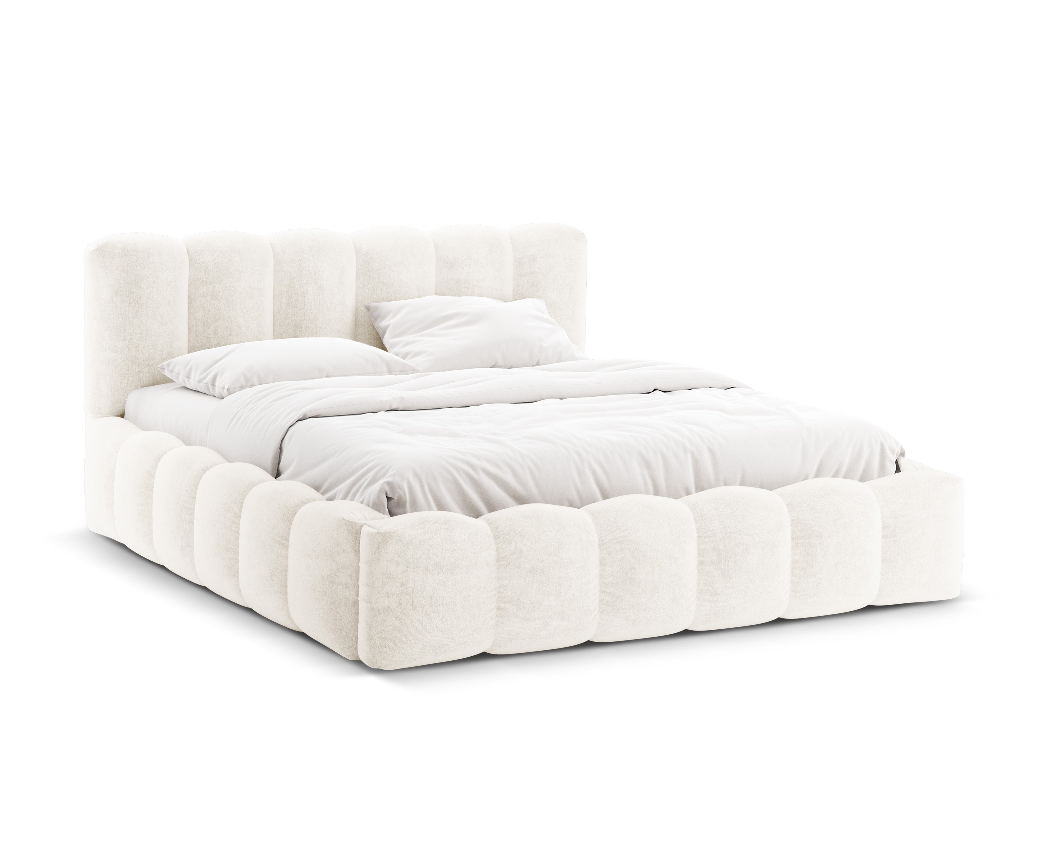Bett mit Stauraum LUPINE hellbeige schimmernder Chenille