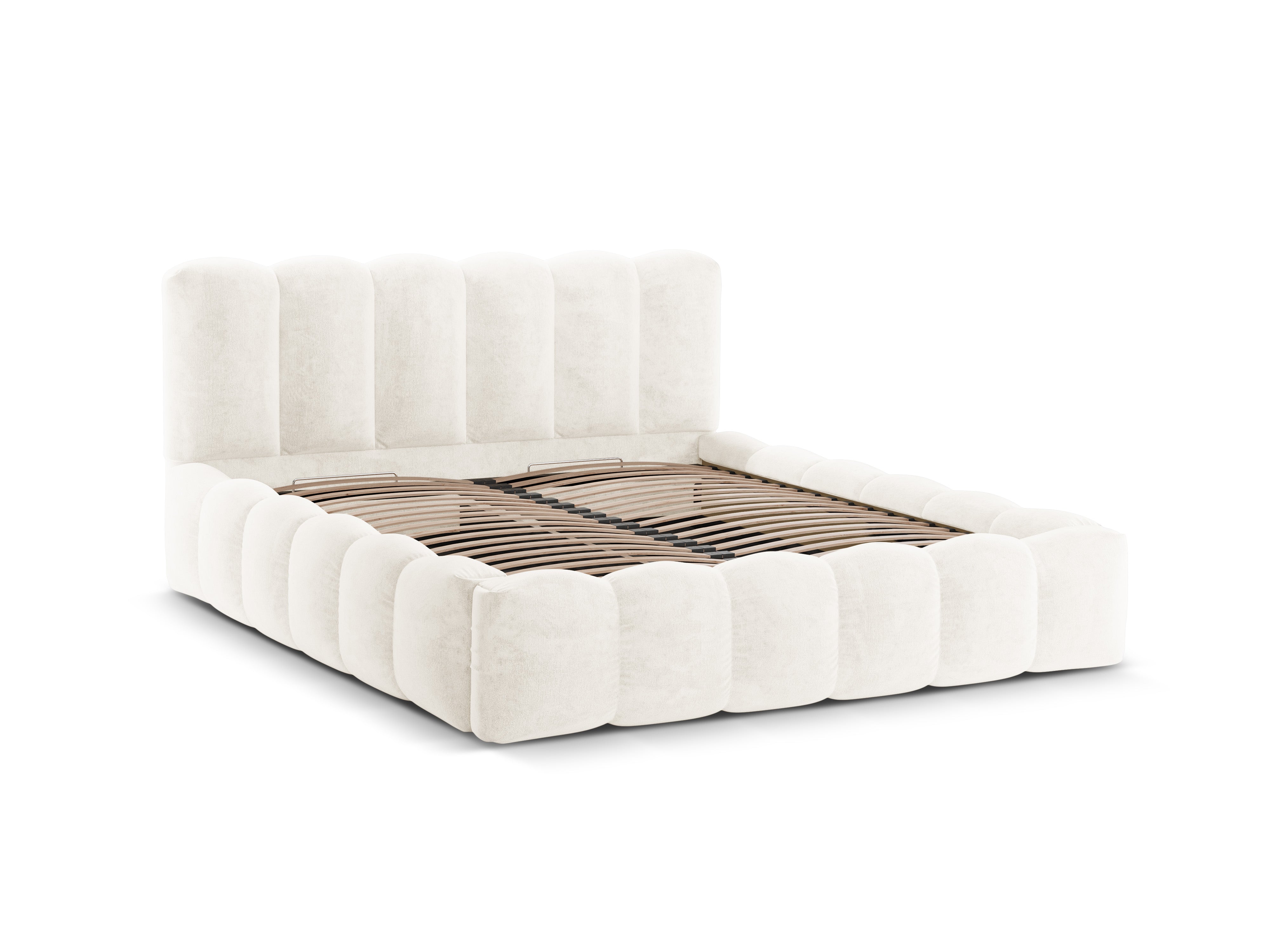 Bett mit Stauraum LUPINE hellbeige schimmernder Chenille