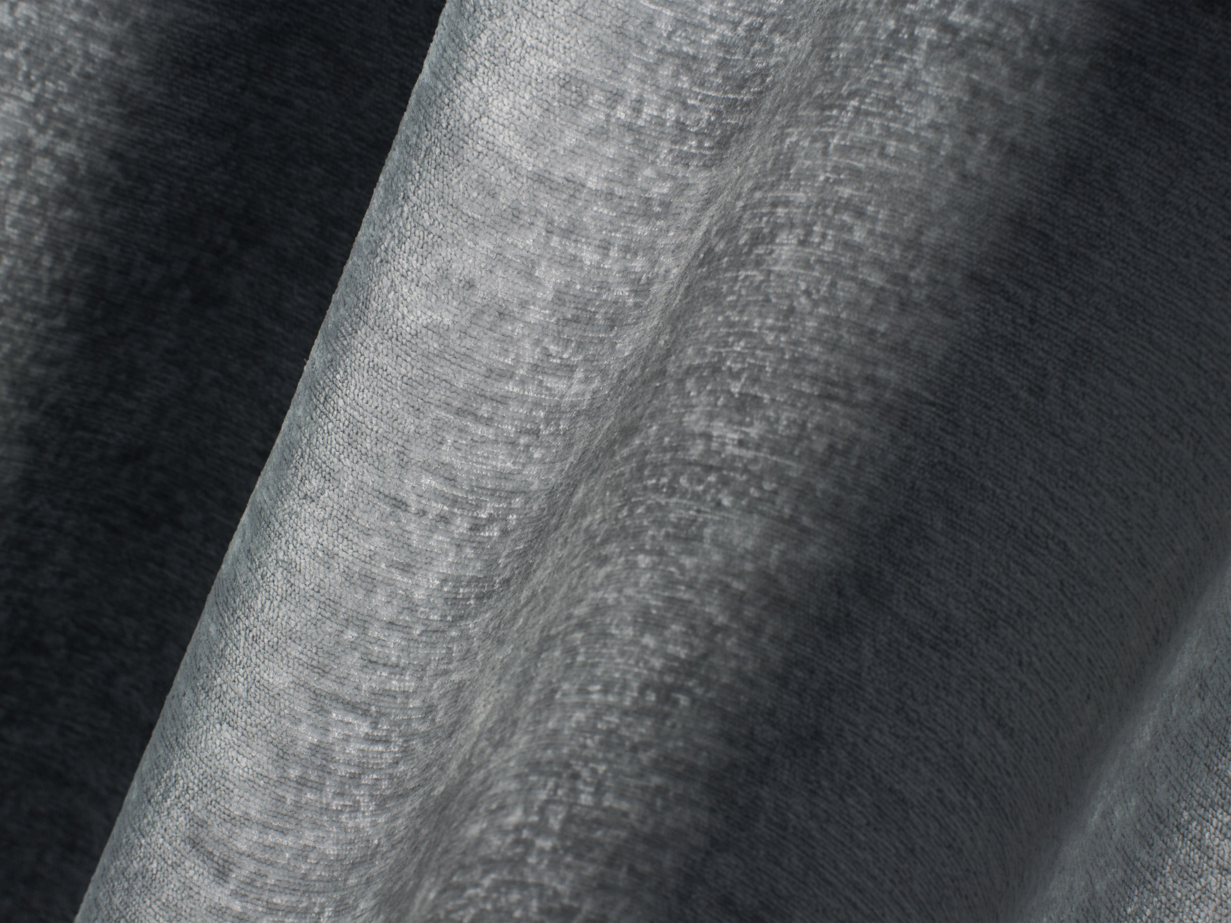 Bett mit Bettkasten LUPINE in platinfarbenem schimmerndem Chenille