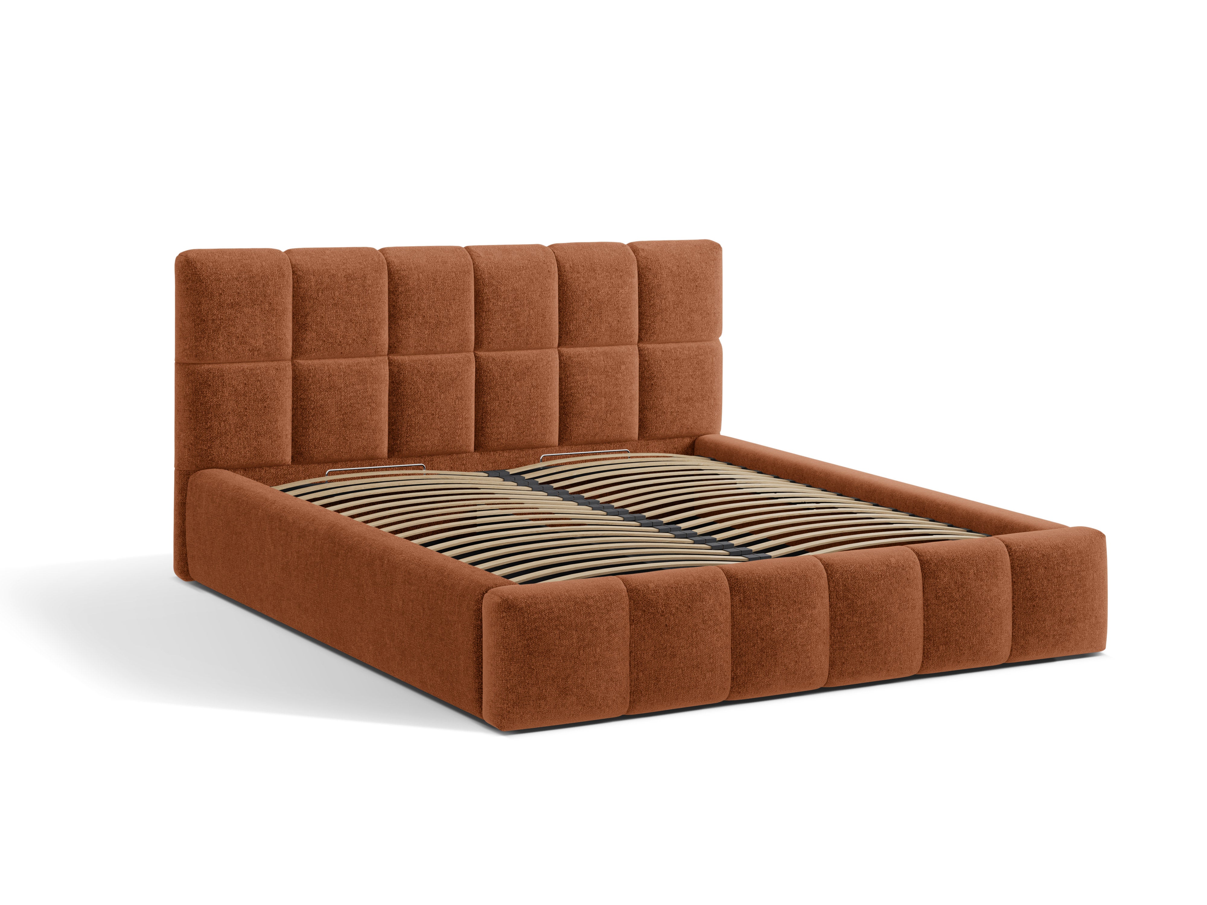 BELLIS Bett mit Bettkasten, ziegelroter Chenille