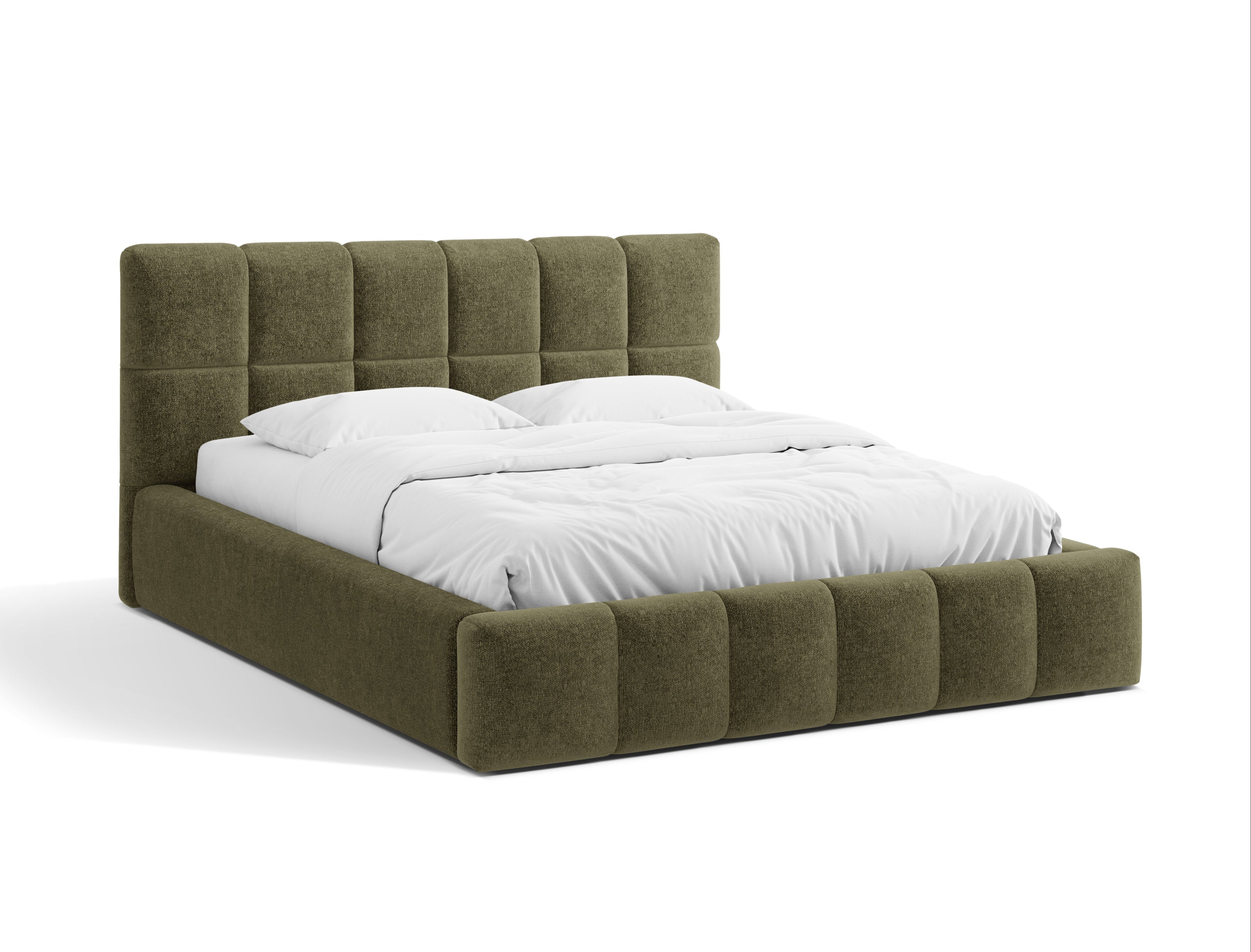 BELLIS Bett mit Bettkasten in grünem Chenille