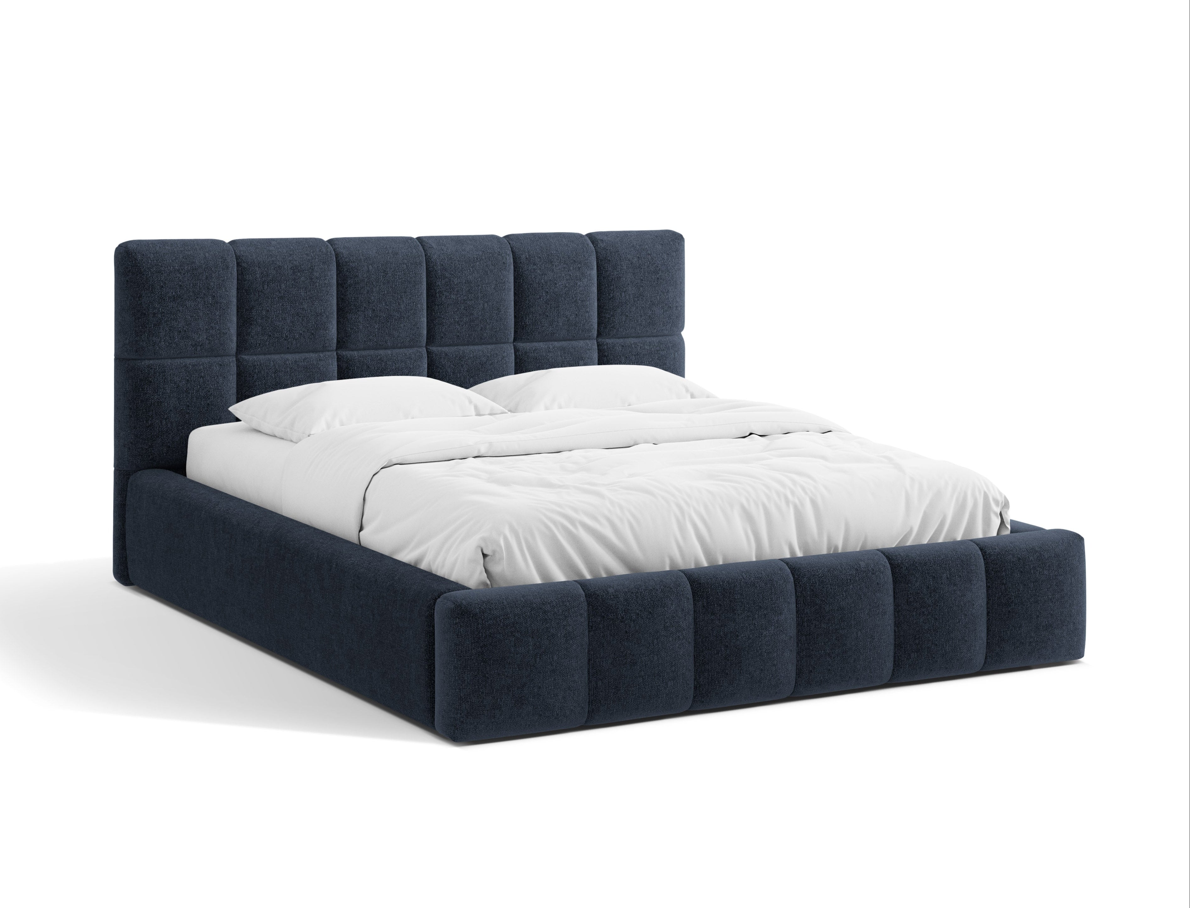 Bett mit Bettkasten BELLIS in Meeresblau Chenille
