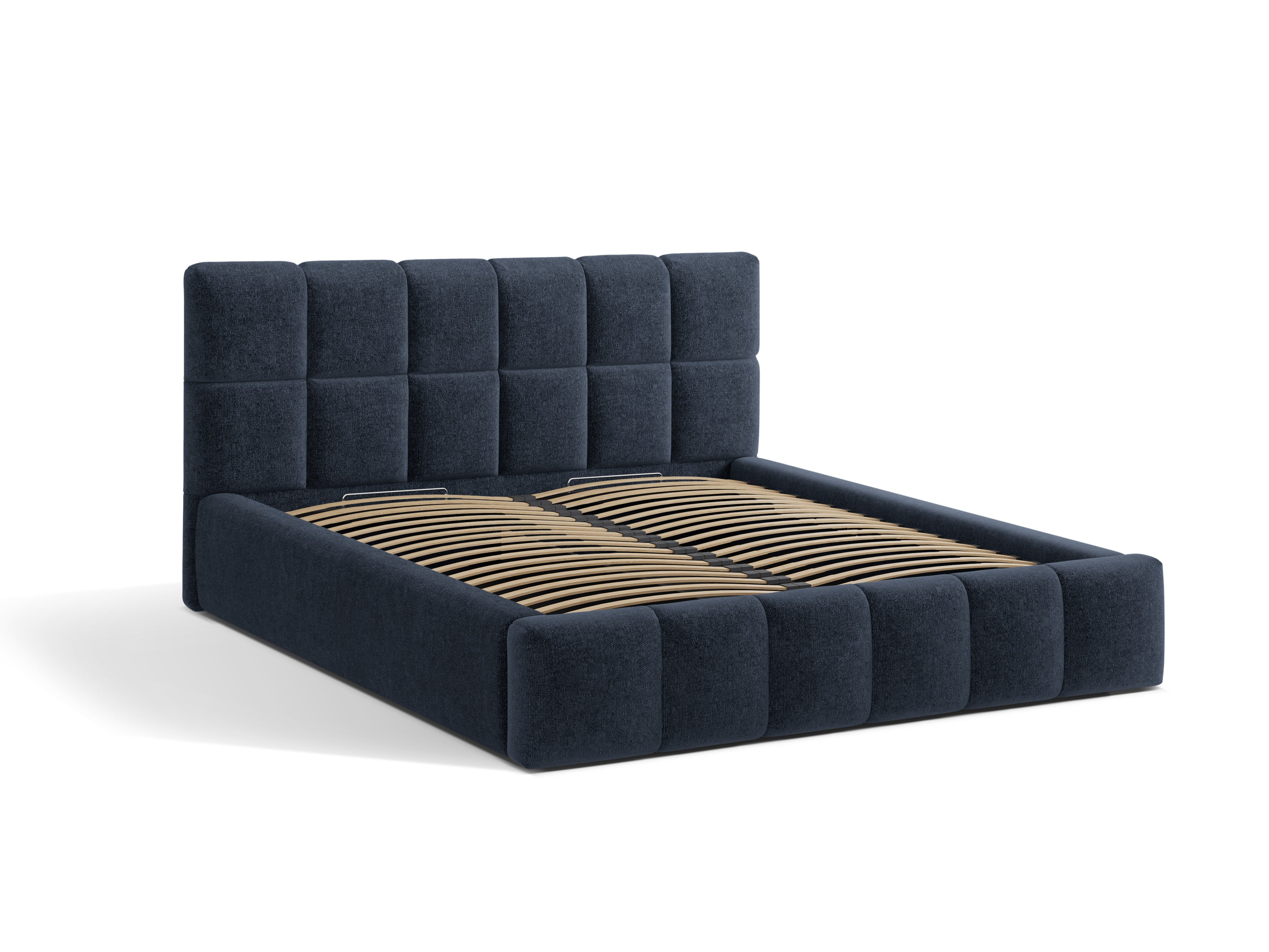 Bett mit Bettkasten BELLIS in Meeresblau Chenille