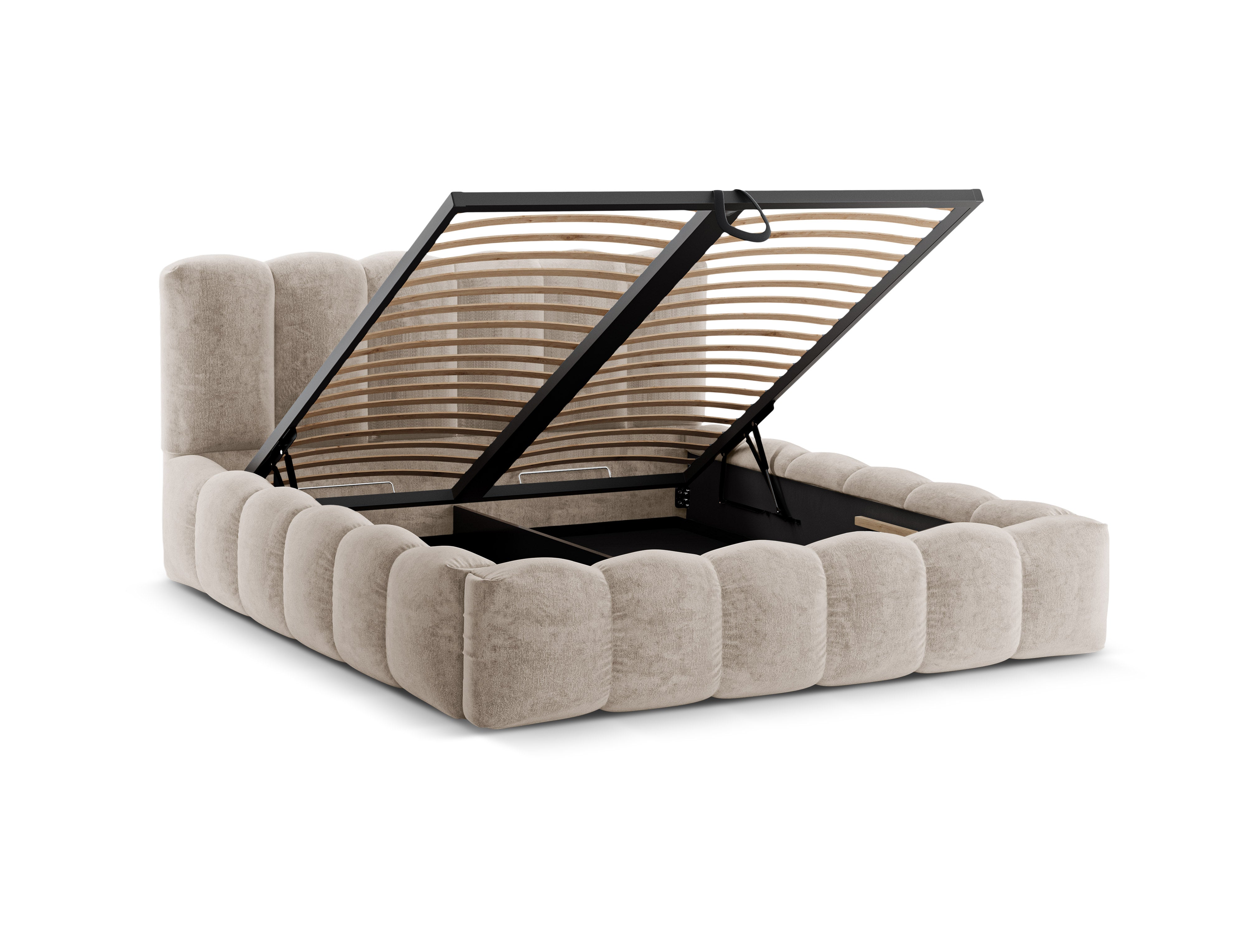 Bett mit Bettkasten LUPINE beige Chenille