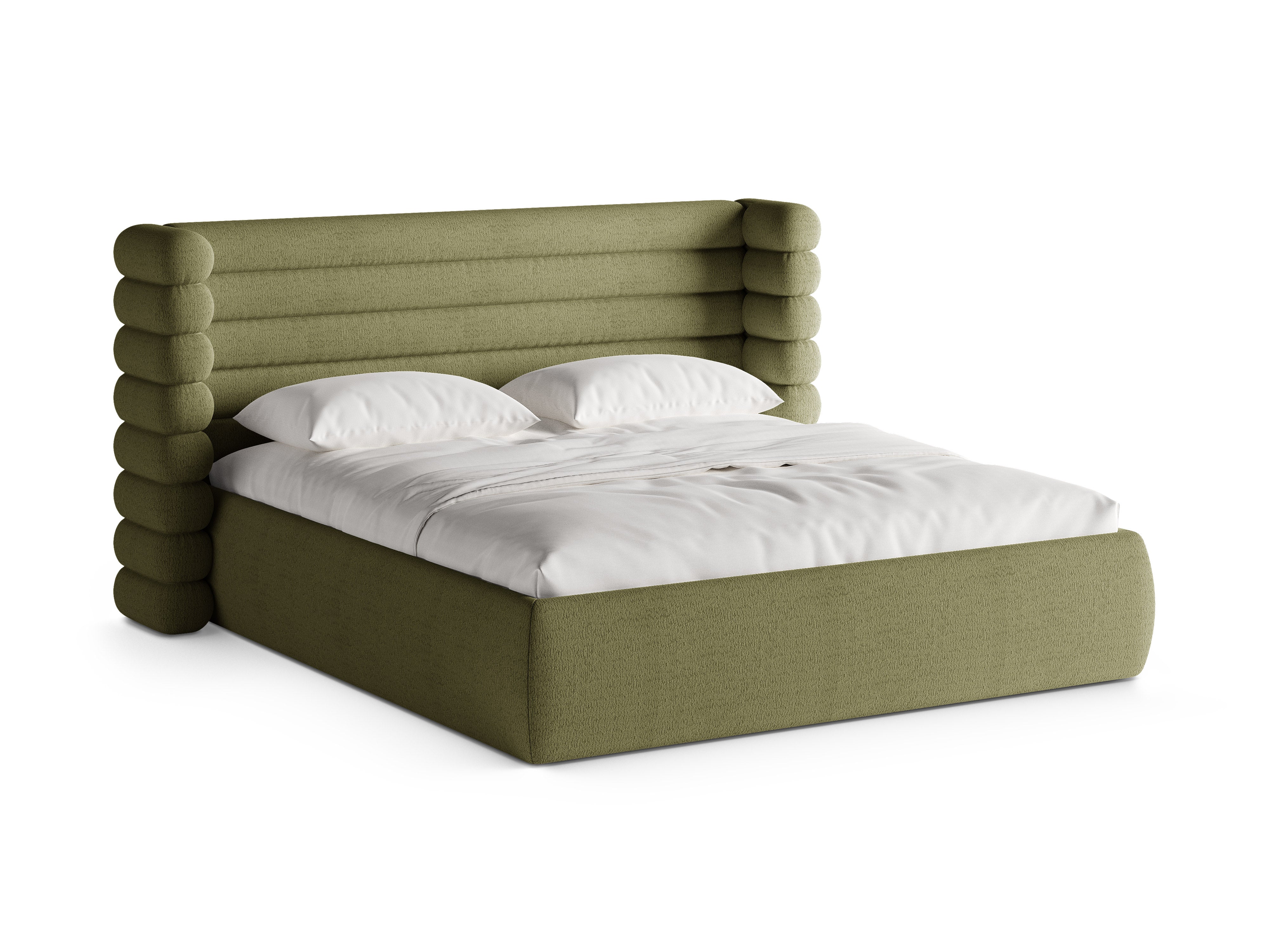 Bett MOUNT olivgrüner Boucle