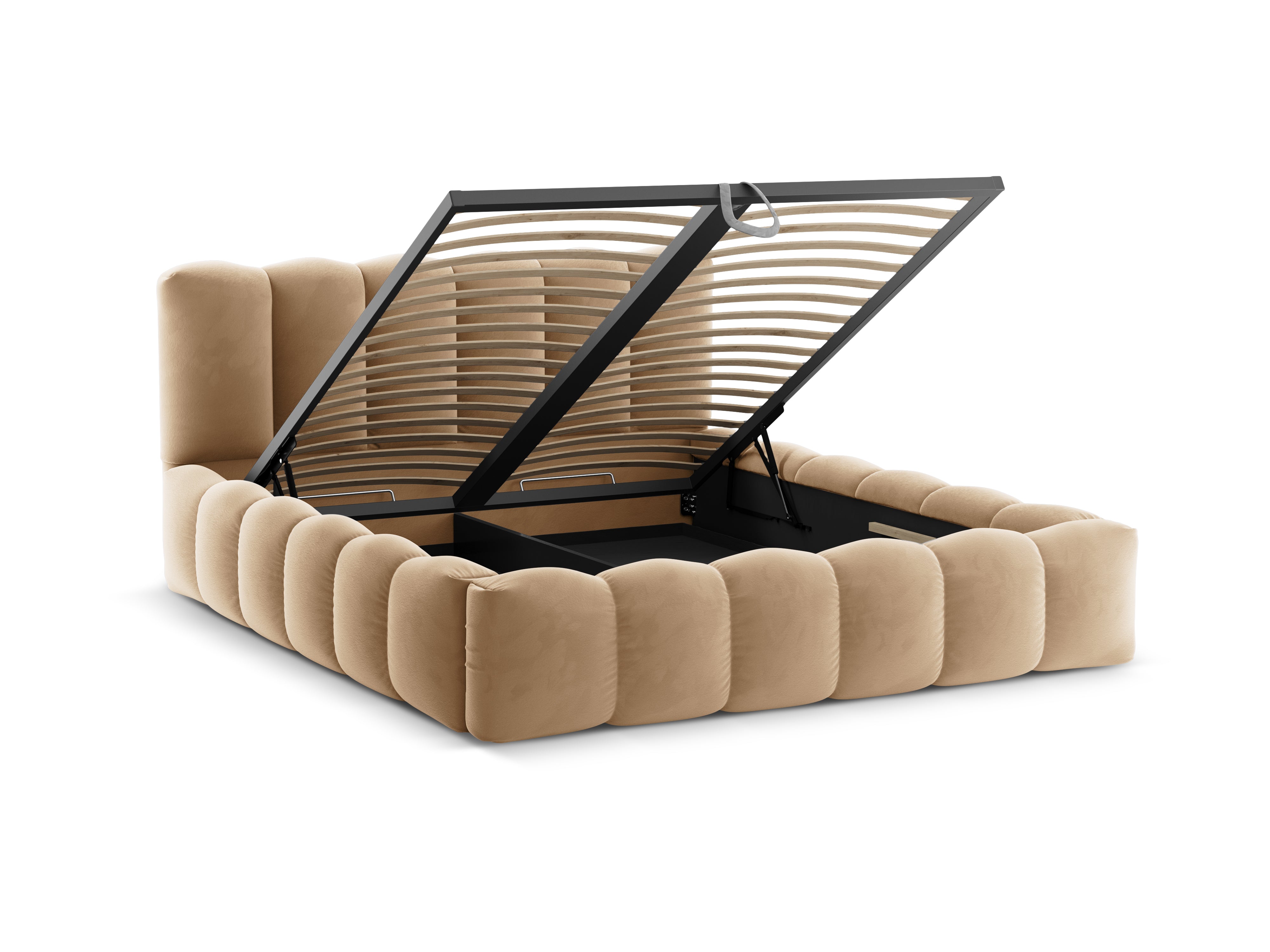 Samtbett mit Bettkasten LUPINE sandfarben