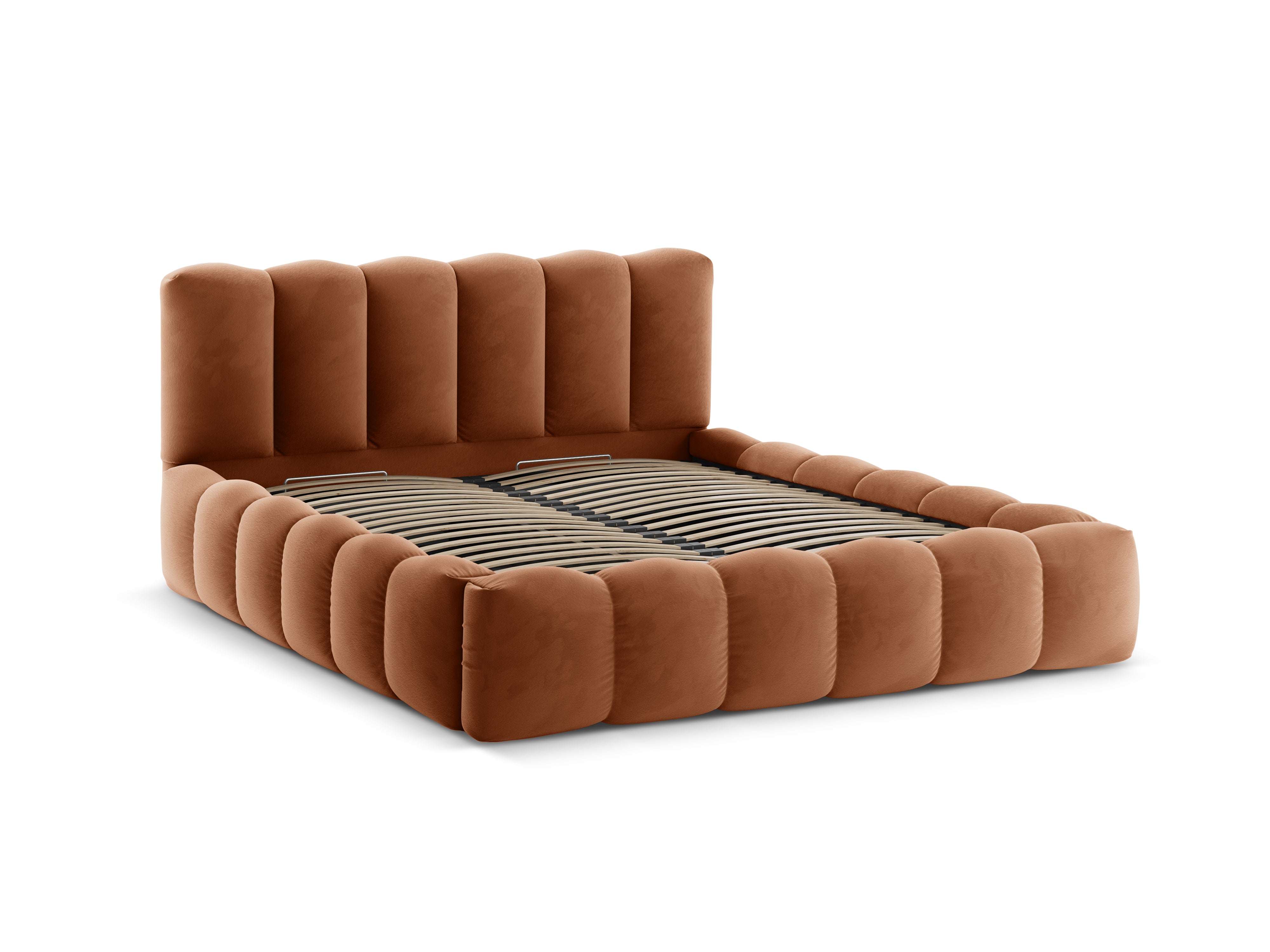 Samtbett mit Stauraum LUPINE in Honigfarbe