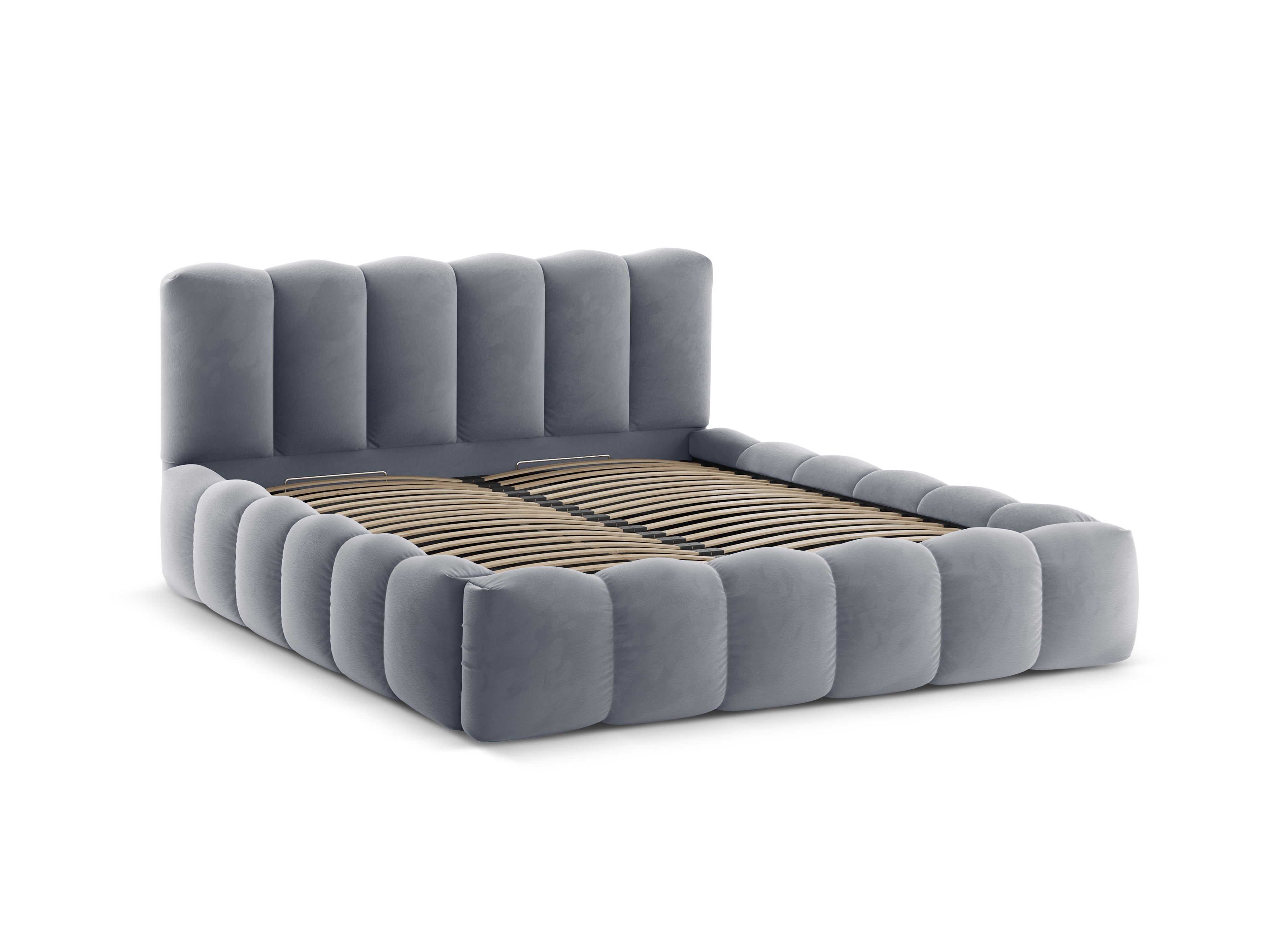 Samtbett mit Bettkasten LUPINE in Grau