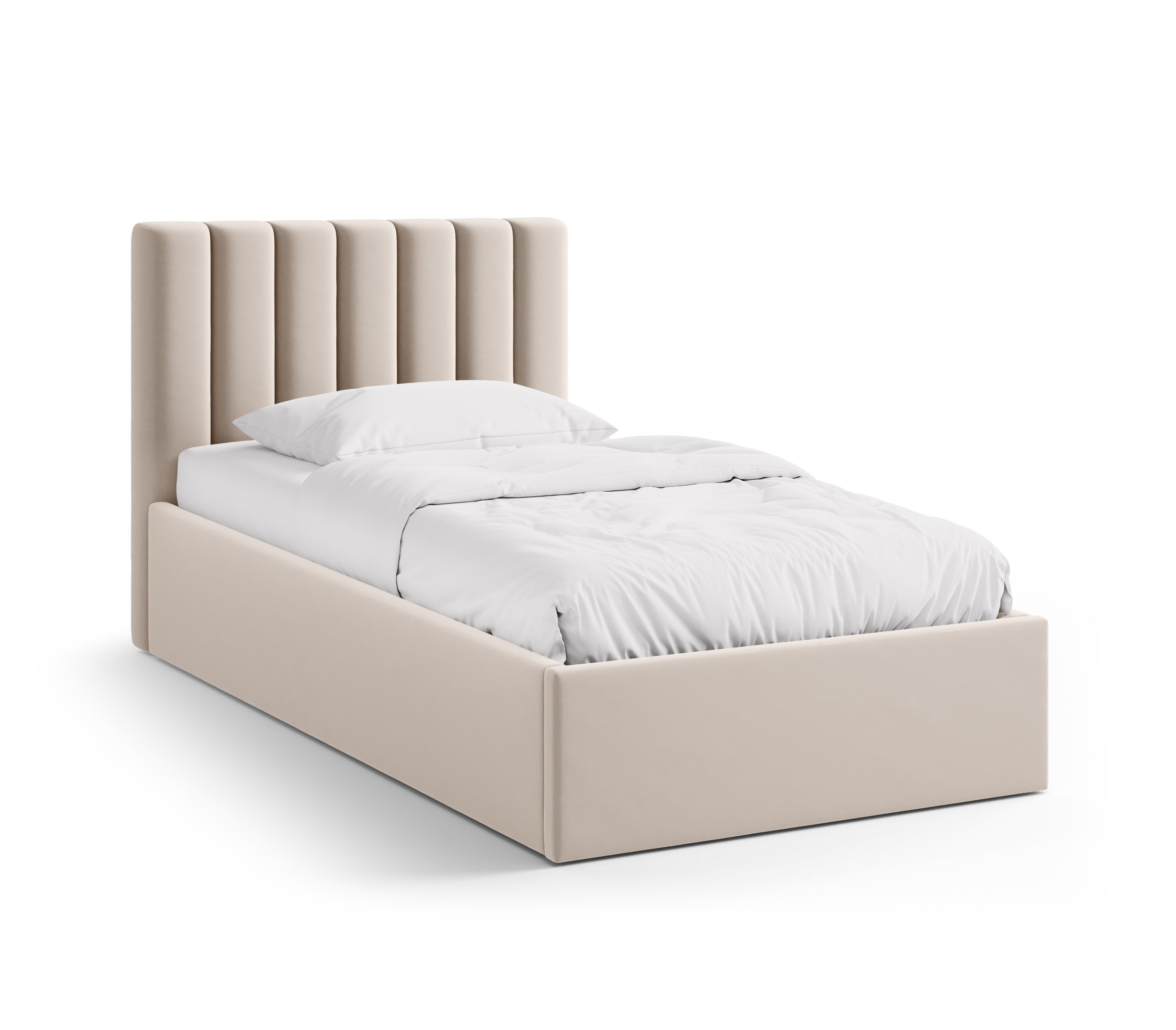 Einzelbett aus Samt mit Bettkasten ALLISON beige