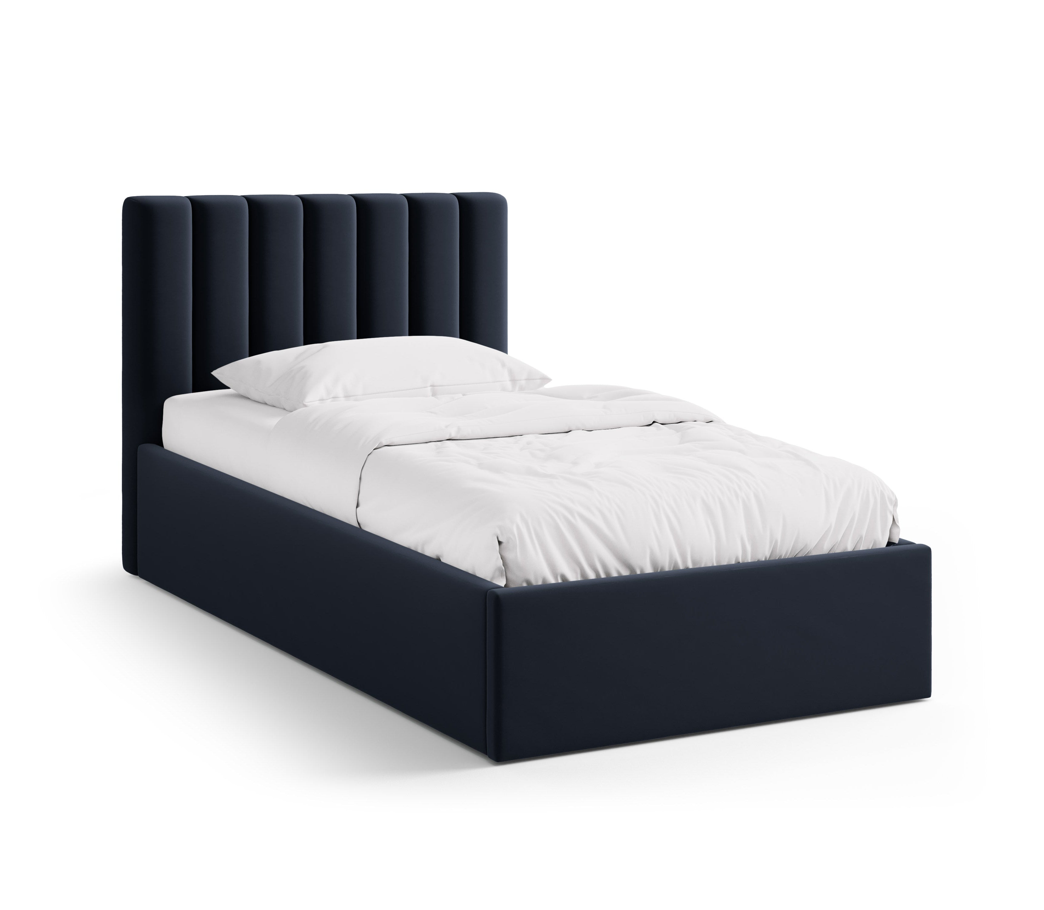 Einzelbett aus Samt mit Bettkasten ALLISON in Marineblau